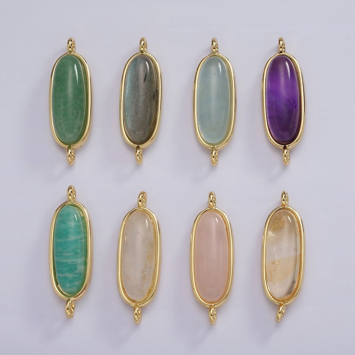 14K Gold Filled 24mm Natural Gemstone Oblong Bezel Connector | G229 - G237