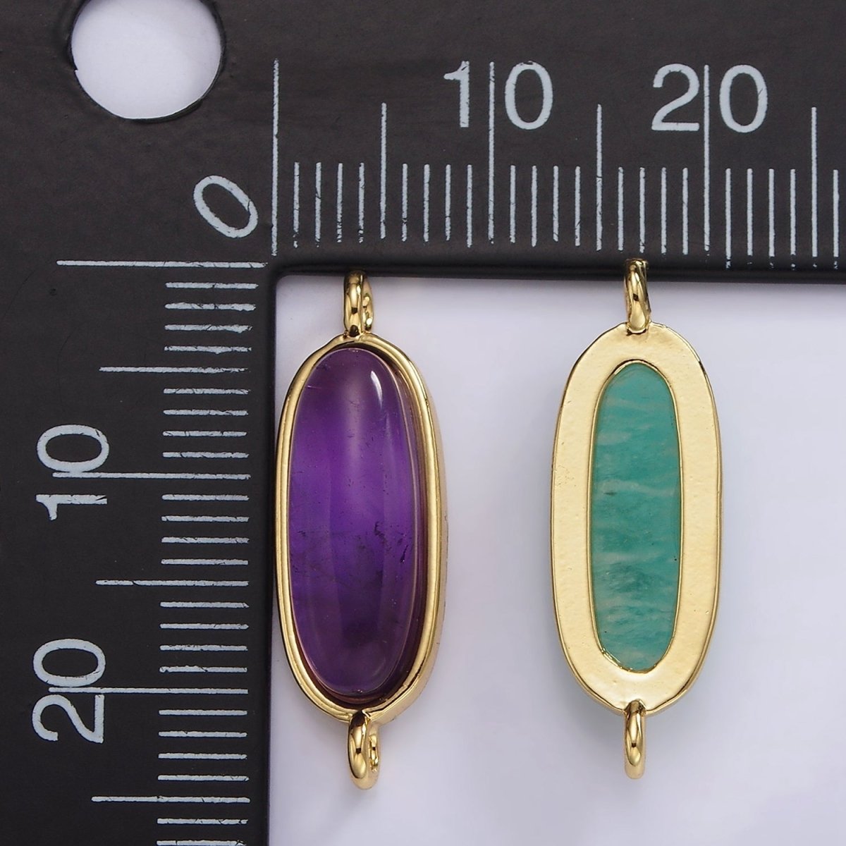 14K Gold Filled 24mm Natural Gemstone Oblong Bezel Connector | G229 - G237