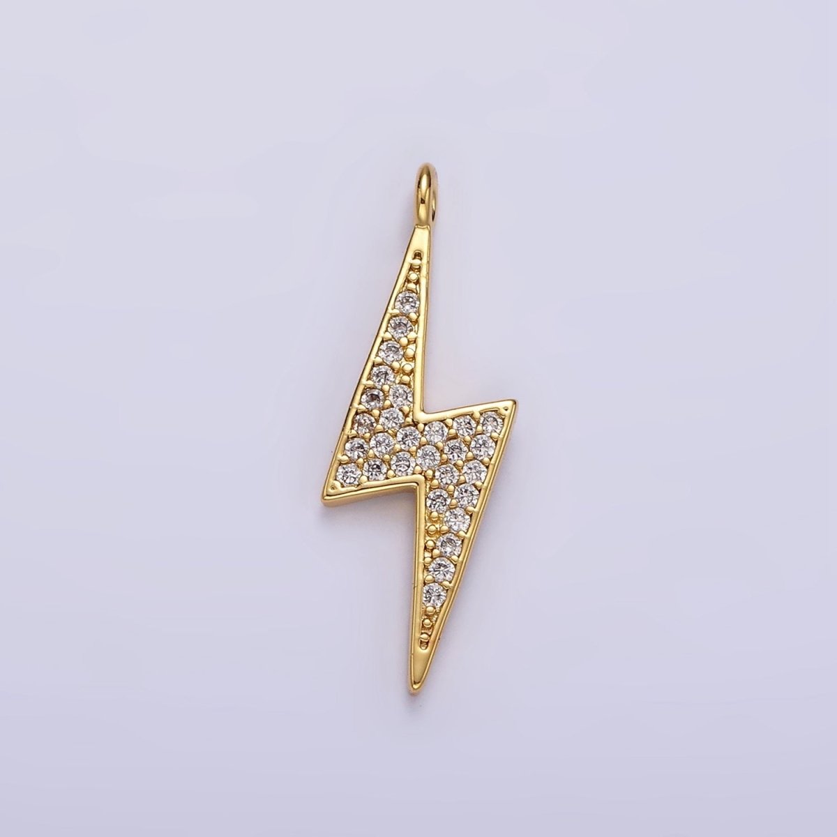 14K Gold Filled 25.5mm Clear Micro Paved CZ Thunder Lightning Bolt Charm in Gold & Silver | AG402 AG403