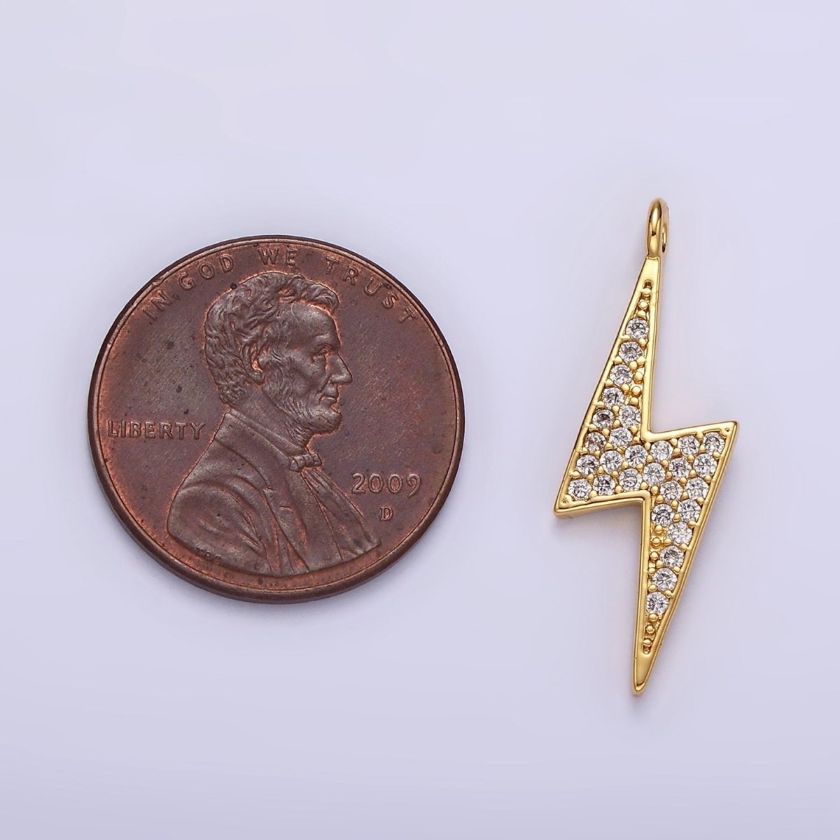 14K Gold Filled 25.5mm Clear Micro Paved CZ Thunder Lightning Bolt Charm in Gold & Silver | AG402 AG403