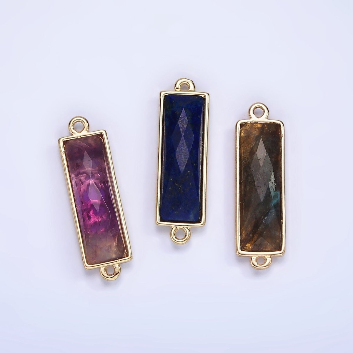 14K Gold Filled 25.5mm Labradorite, Lapis Lazuli, Amethyst Filigree Rectangular Connector | G-093 - G-095