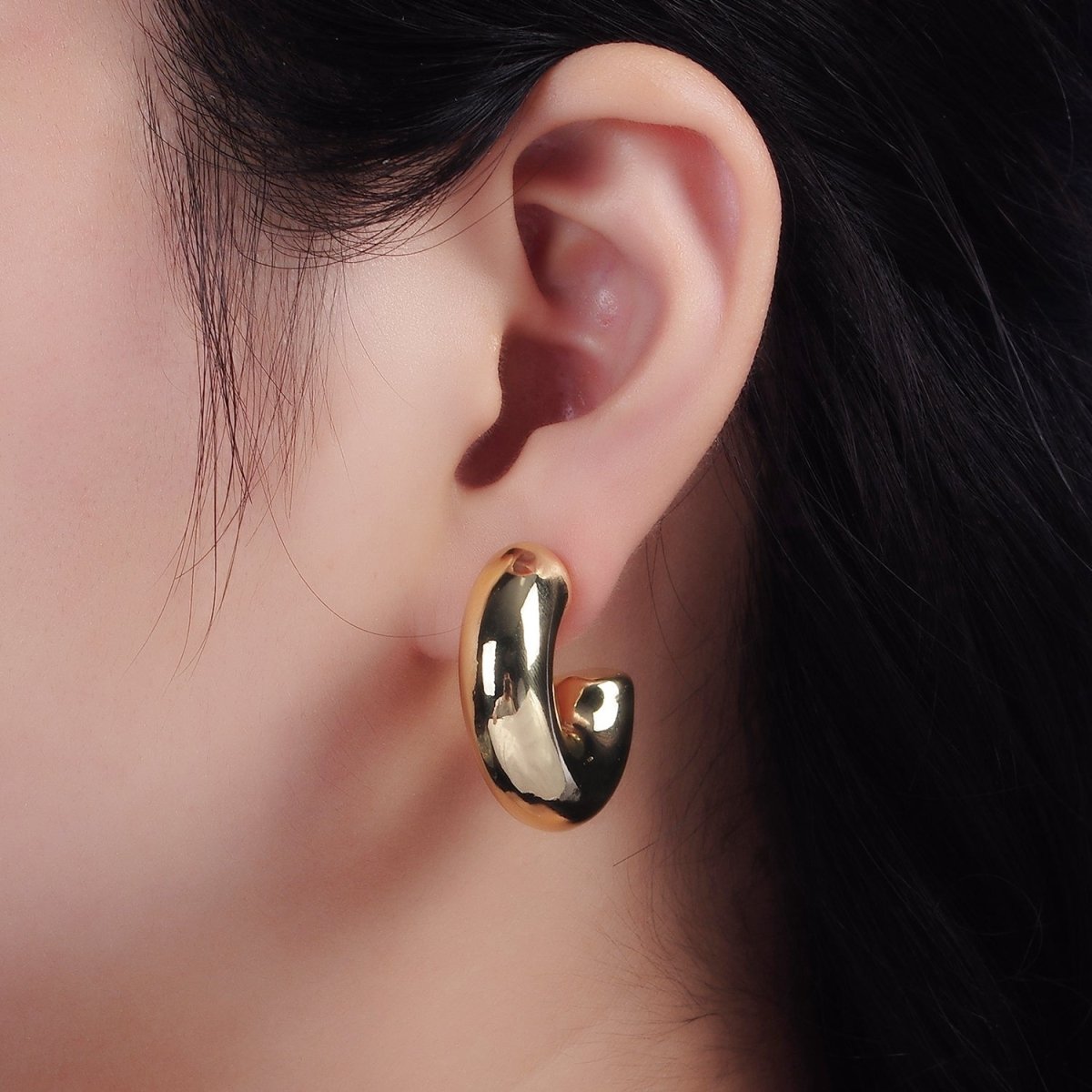 14K Gold Filled 25mm, 30mm Chubby C-Shaped Minimalist Hoop Earrings | AE354 AE355