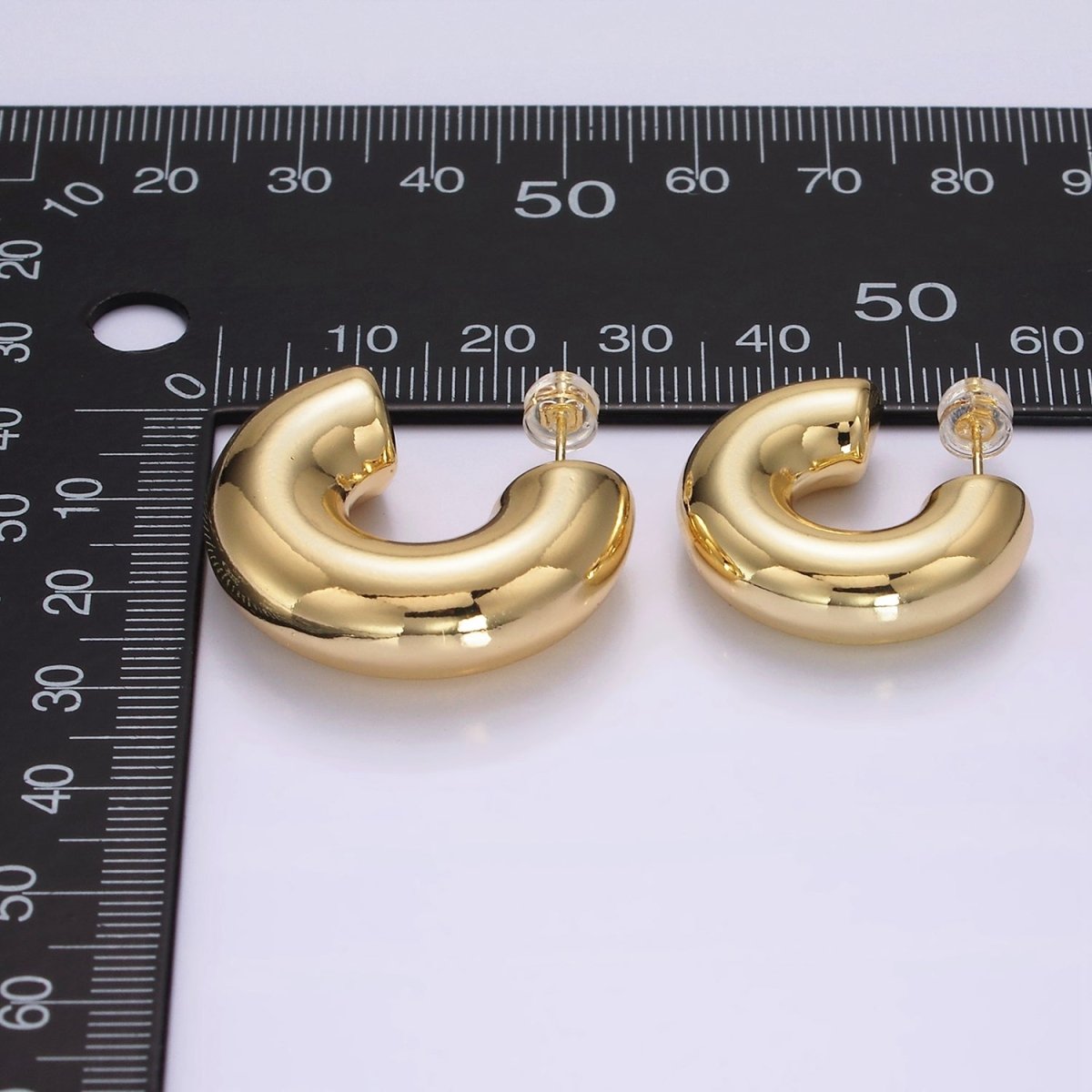 14K Gold Filled 25mm, 30mm Chubby C-Shaped Minimalist Hoop Earrings | AE354 AE355