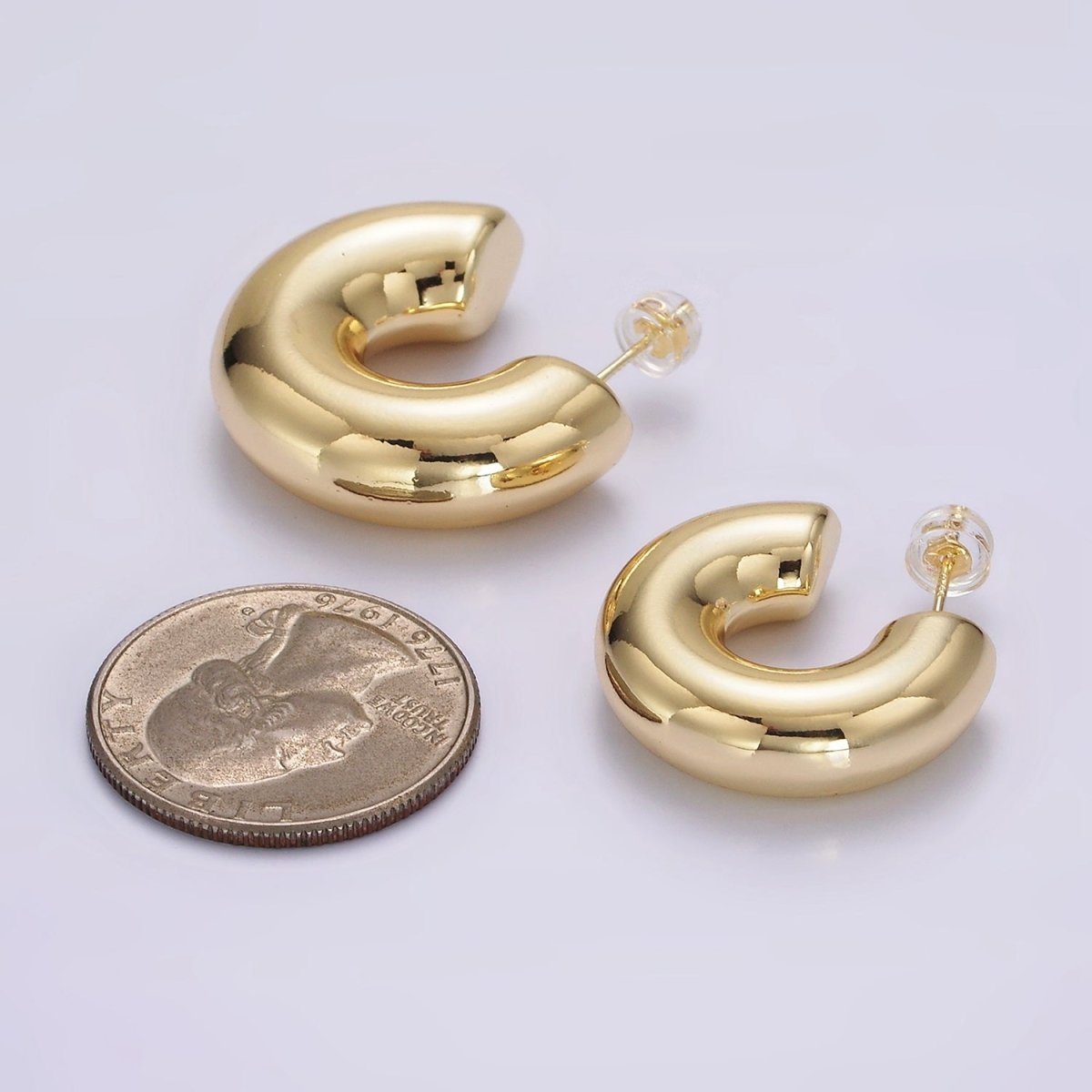 14K Gold Filled 25mm, 30mm Chubby C-Shaped Minimalist Hoop Earrings | AE354 AE355