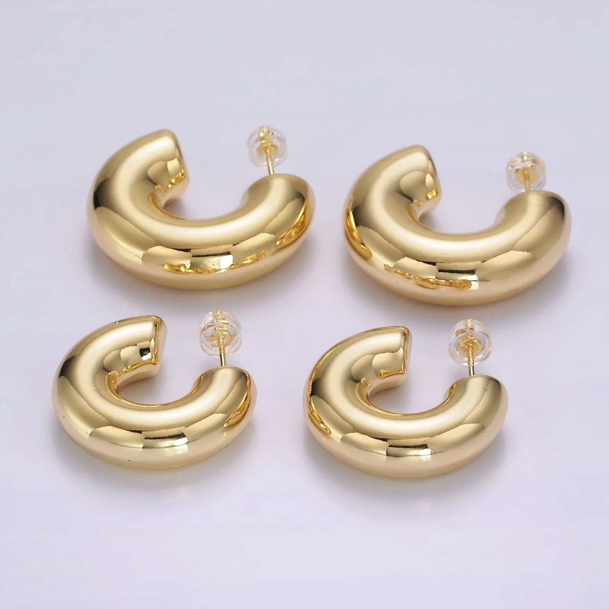 14K Gold Filled 25mm, 30mm Chubby C-Shaped Minimalist Hoop Earrings | AE354 AE355