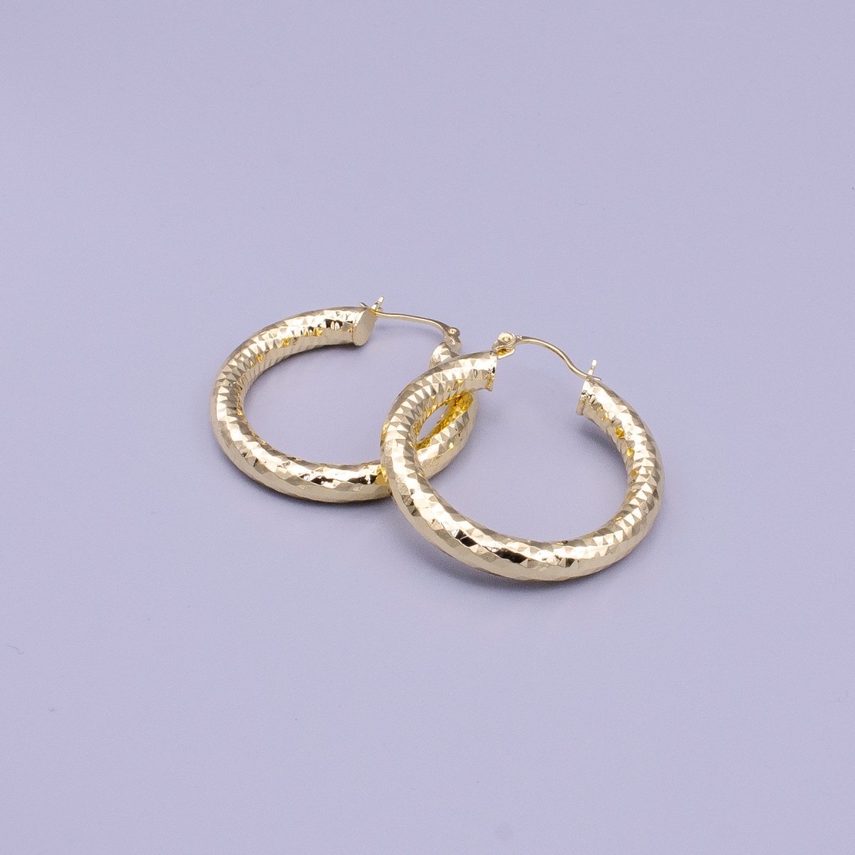 14K Gold Filled 25mm, 35mm, 45mm, 55mm Triangle Multifaceted French Lock Latch Earrings | AE059 - AE062