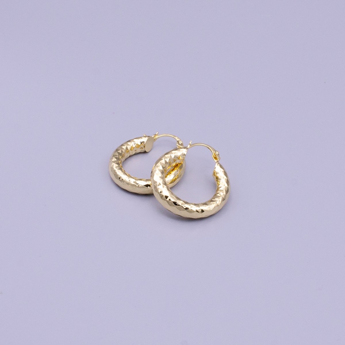 14K Gold Filled 25mm, 35mm, 45mm, 55mm Triangle Multifaceted French Lock Latch Earrings | AE059 - AE062