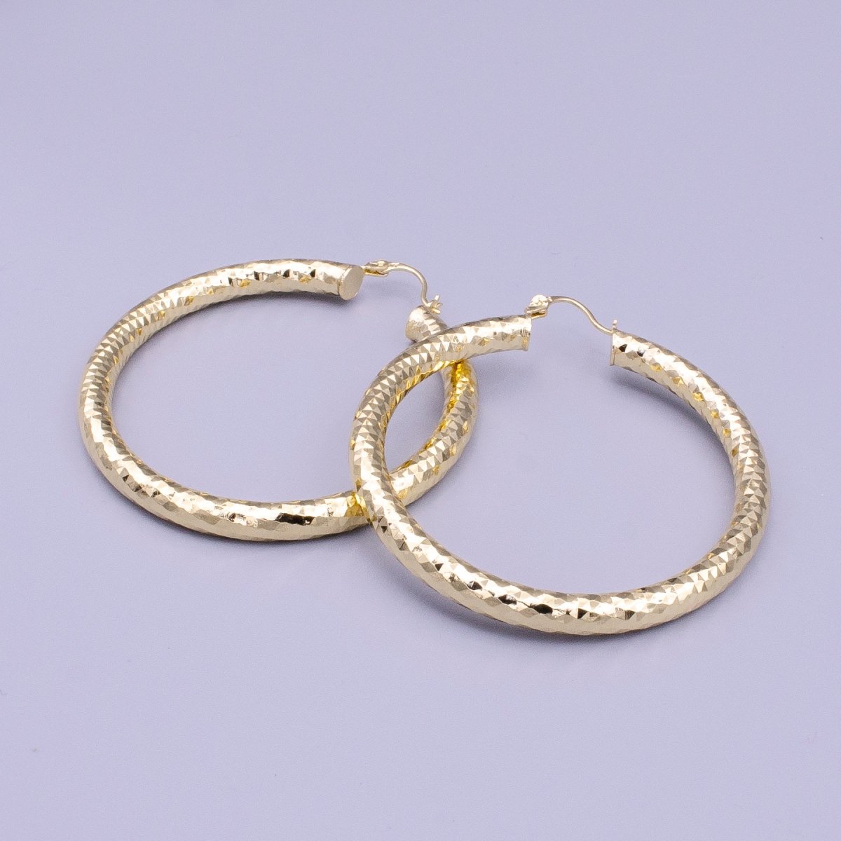 14K Gold Filled 25mm, 35mm, 45mm, 55mm Triangle Multifaceted French Lock Latch Earrings | AE059 - AE062