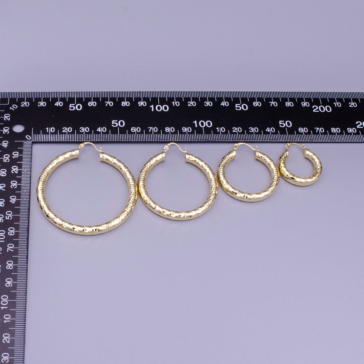 14K Gold Filled 25mm, 35mm, 45mm, 55mm Triangle Multifaceted French Lock Latch Earrings | AE059 - AE062