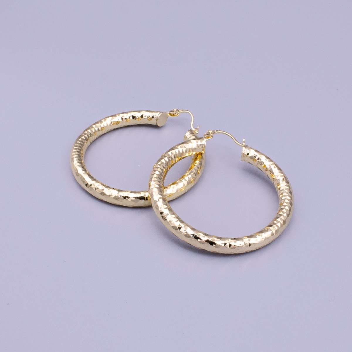 14K Gold Filled 25mm, 35mm, 45mm, 55mm Triangle Multifaceted French Lock Latch Earrings | AE059 - AE062