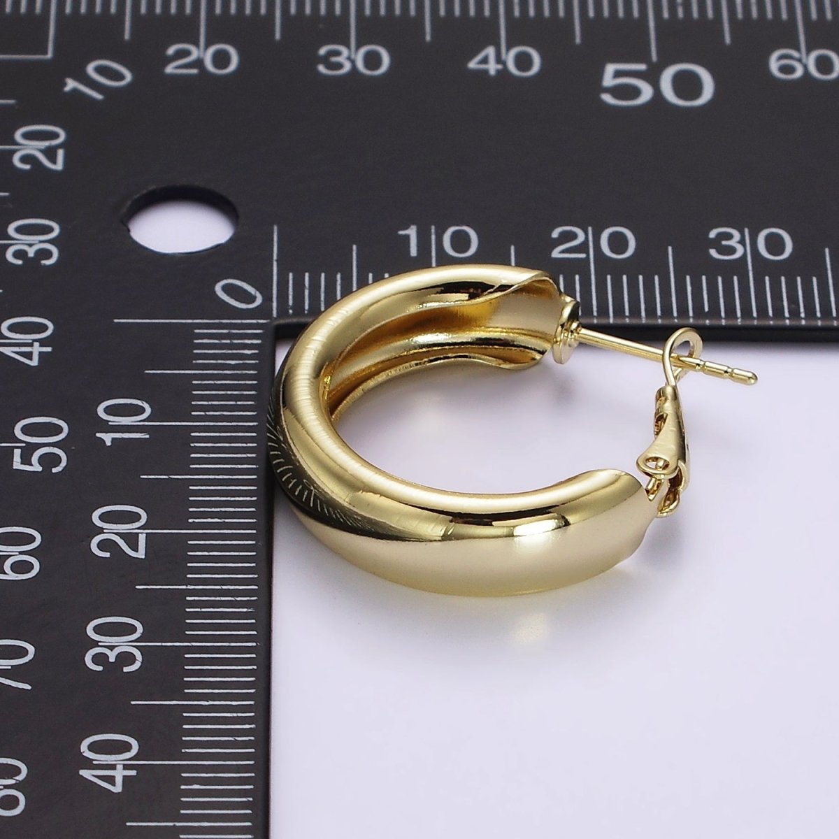 14K Gold Filled 25mm, 35mm, 45mm Wide Band Dome Hinge Hoop Earrings | AE550 AE551 AE407