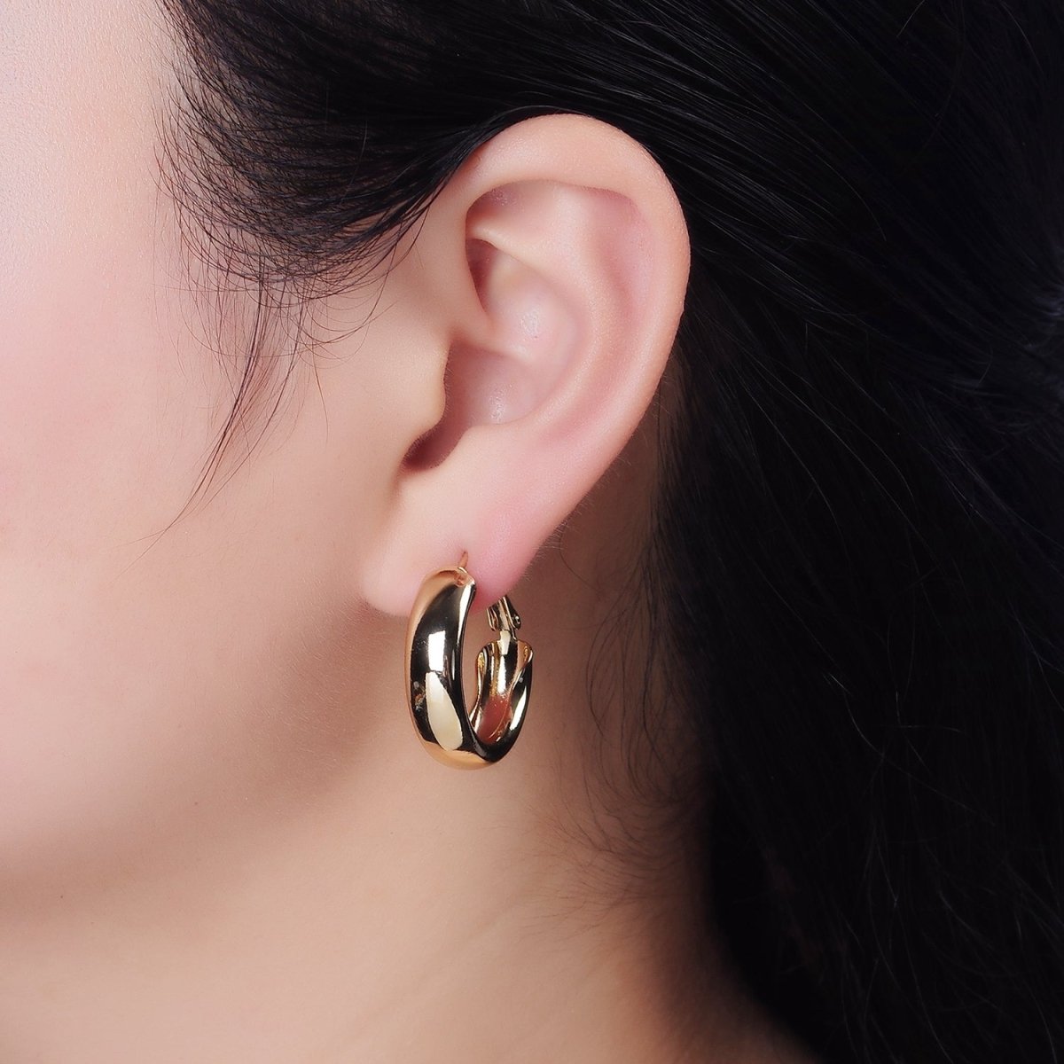 14K Gold Filled 25mm, 35mm, 45mm Wide Band Dome Hinge Hoop Earrings | AE550 AE551 AE407