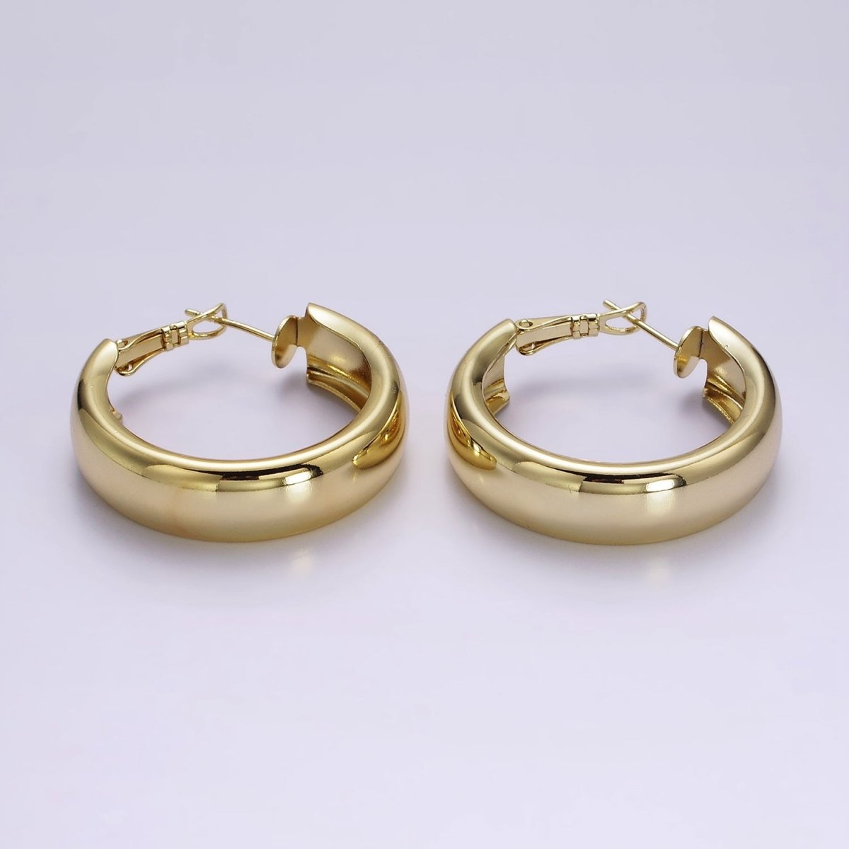 14K Gold Filled 25mm, 35mm, 45mm Wide Band Dome Hinge Hoop Earrings | AE550 AE551 AE407