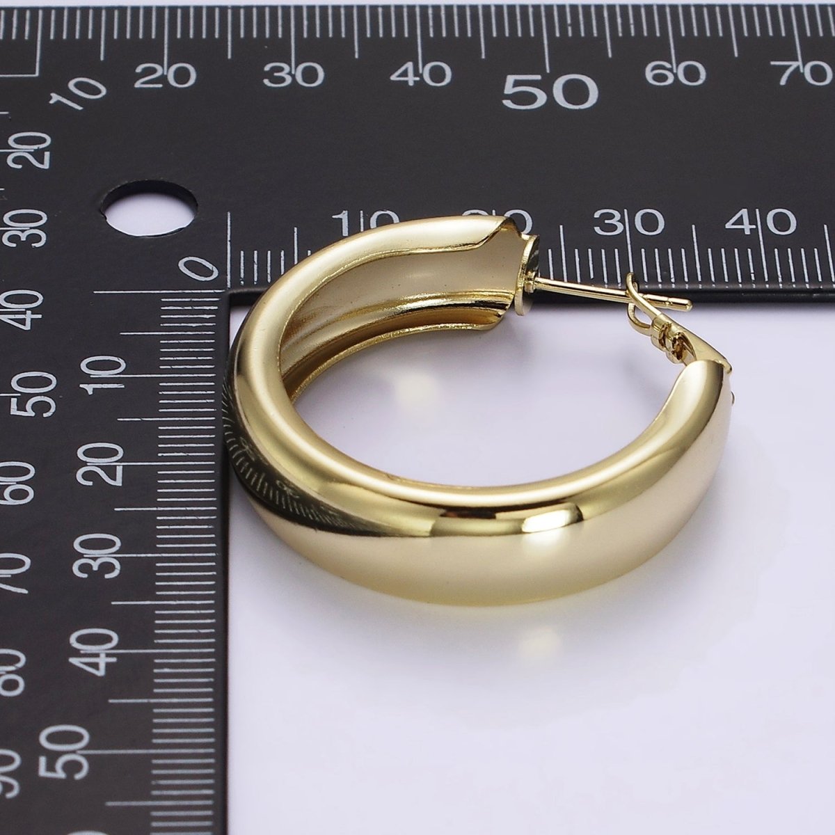 14K Gold Filled 25mm, 35mm, 45mm Wide Band Dome Hinge Hoop Earrings | AE550 AE551 AE407