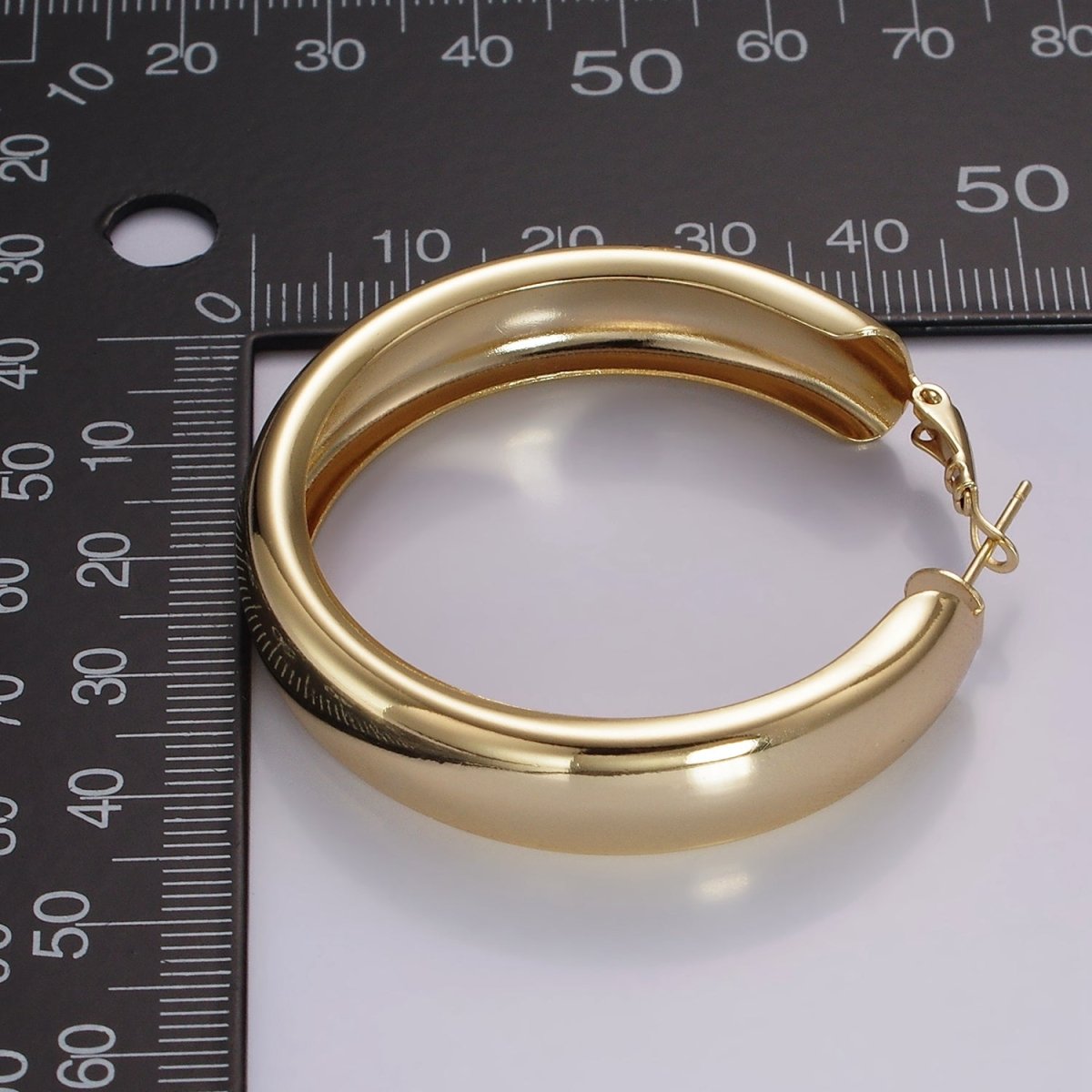 14K Gold Filled 25mm, 35mm, 45mm Wide Band Dome Hinge Hoop Earrings | AE550 AE551 AE407