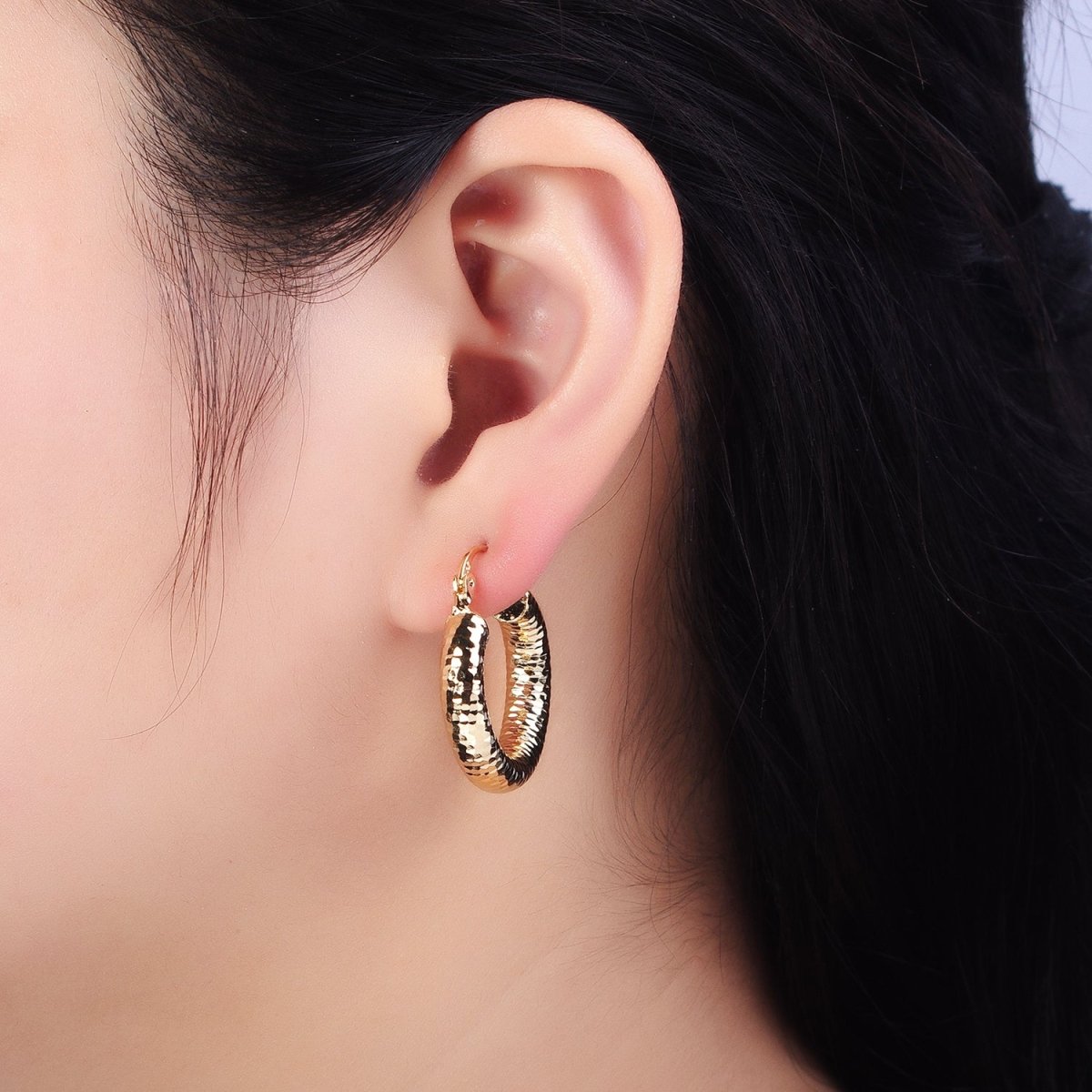 14K Gold Filled 25mm, 45mm, 55mm Round Multifaceted French Lock Latch Earrings | AE054 - AE056