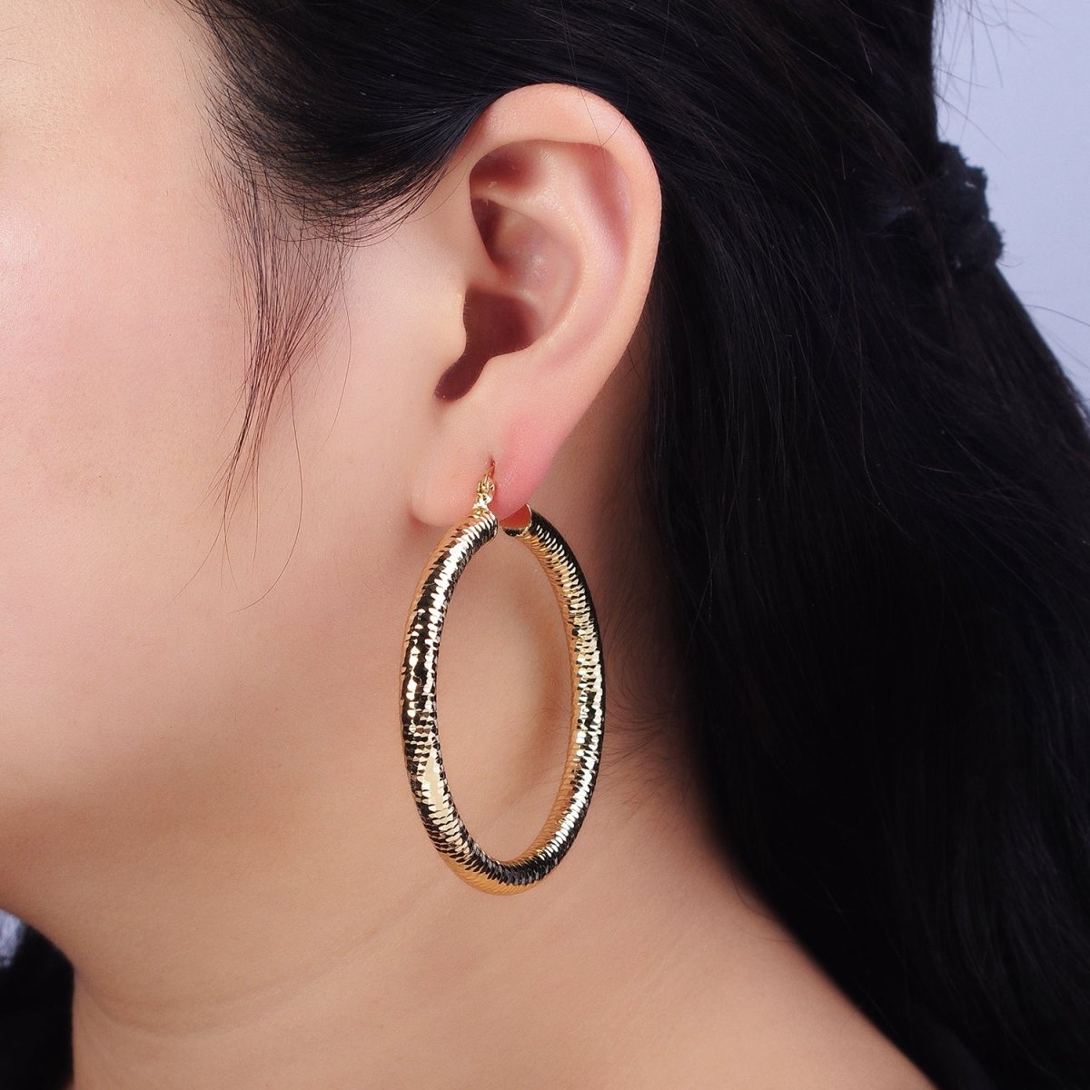 14K Gold Filled 25mm, 45mm, 55mm Round Multifaceted French Lock Latch Earrings | AE054 - AE056