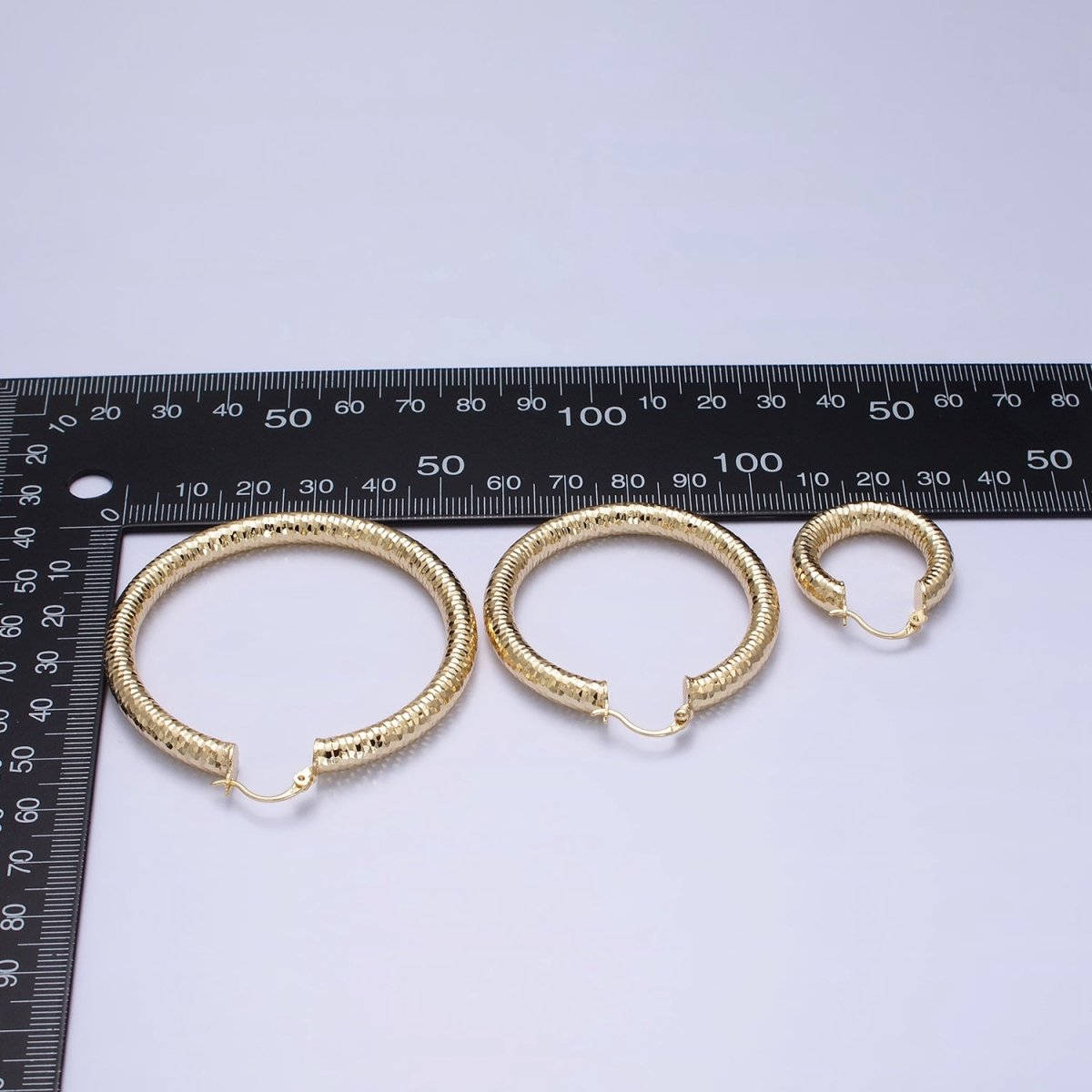 14K Gold Filled 25mm, 45mm, 55mm Round Multifaceted French Lock Latch Earrings | AE054 - AE056