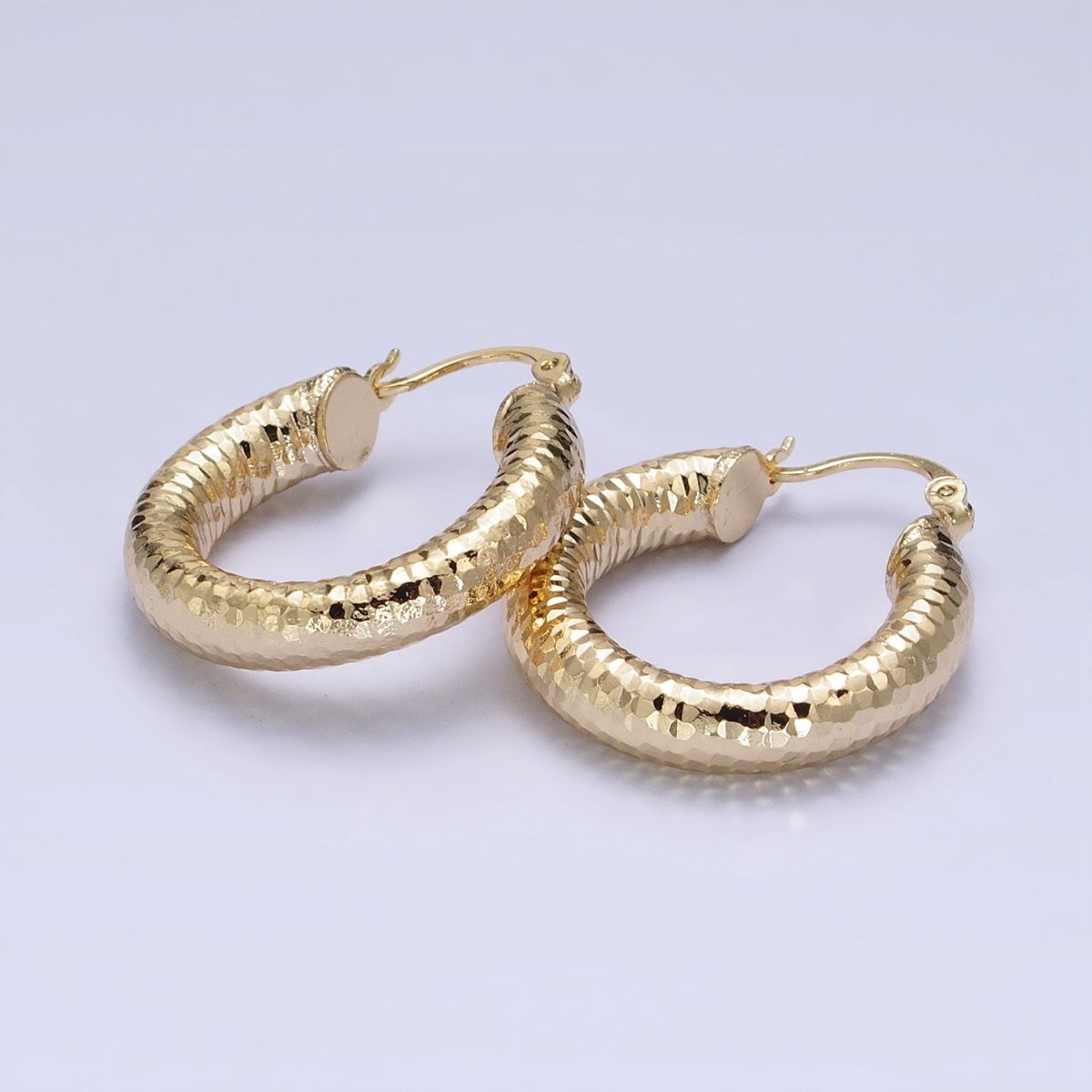 14K Gold Filled 25mm, 45mm, 55mm Round Multifaceted French Lock Latch Earrings | AE054 - AE056