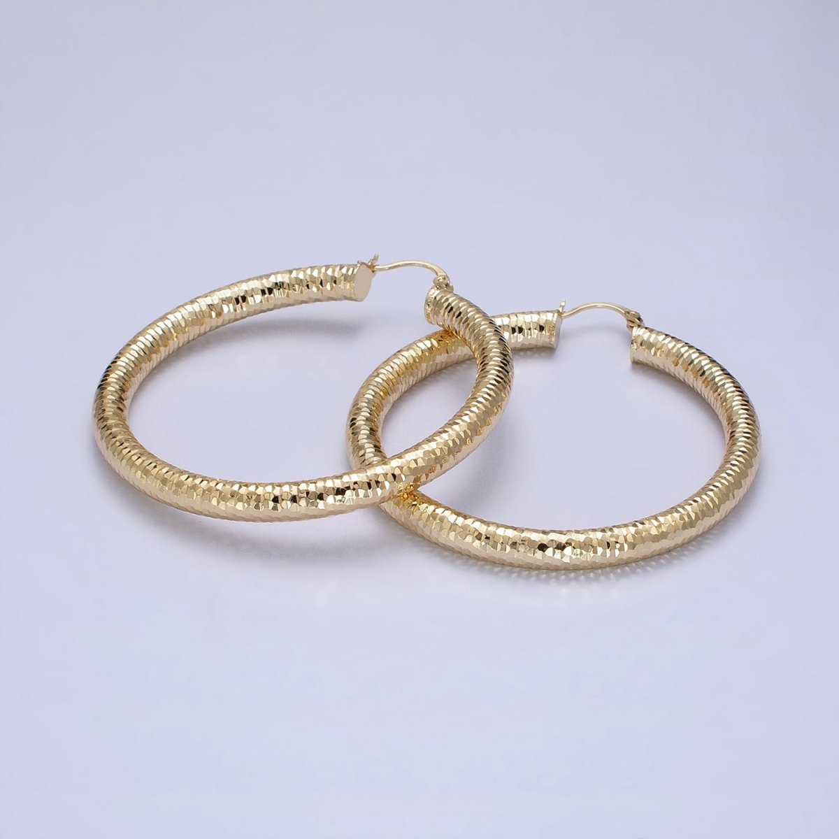 14K Gold Filled 25mm, 45mm, 55mm Round Multifaceted French Lock Latch Earrings | AE054 - AE056