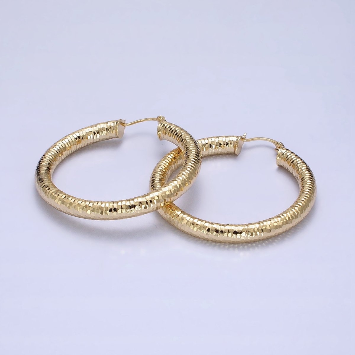 14K Gold Filled 25mm, 45mm, 55mm Round Multifaceted French Lock Latch Earrings | AE054 - AE056