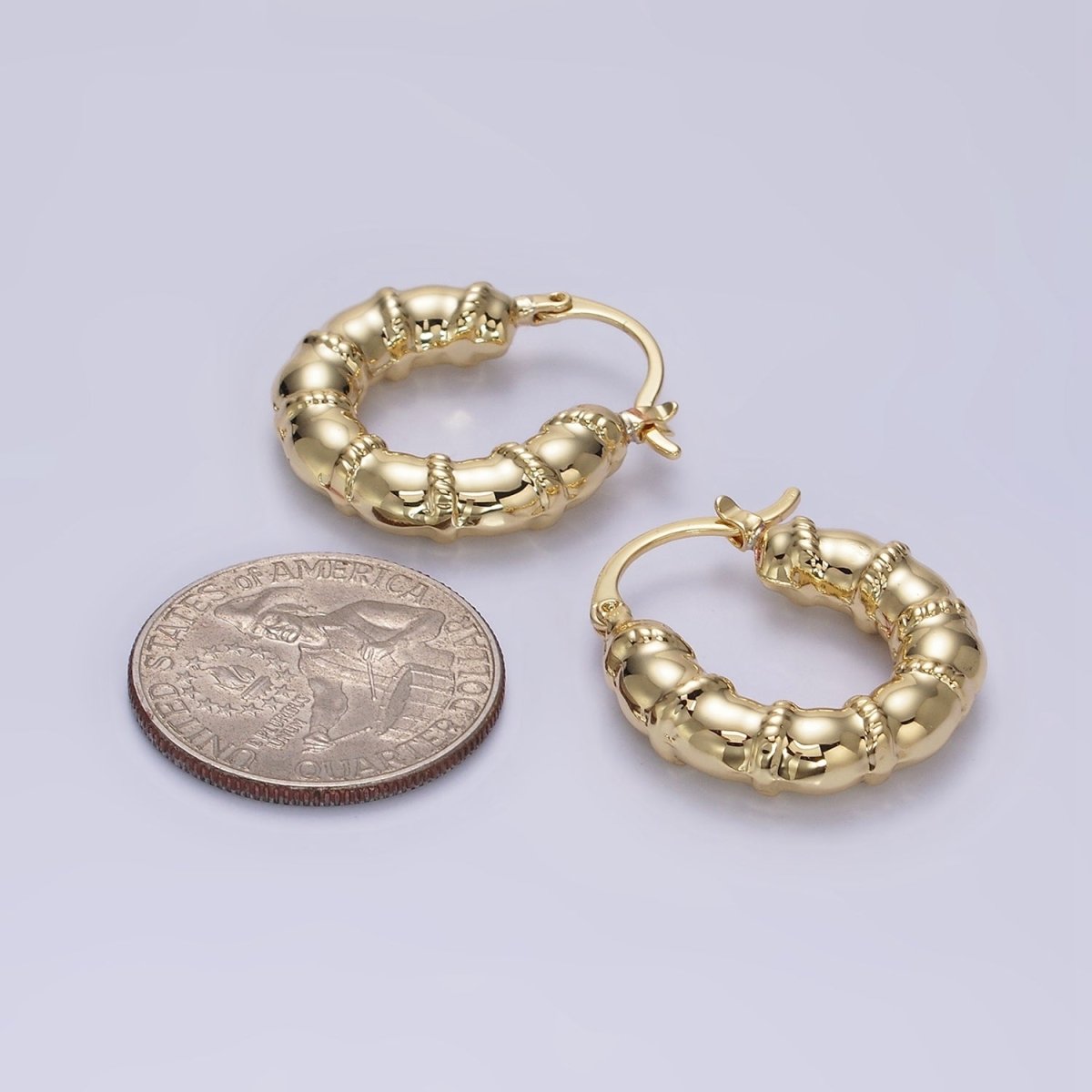 14K Gold Filled 25mm Abstract Chubby Rope Tied French Lock Latch Earrings in Gold & Silver | AE077 AE078