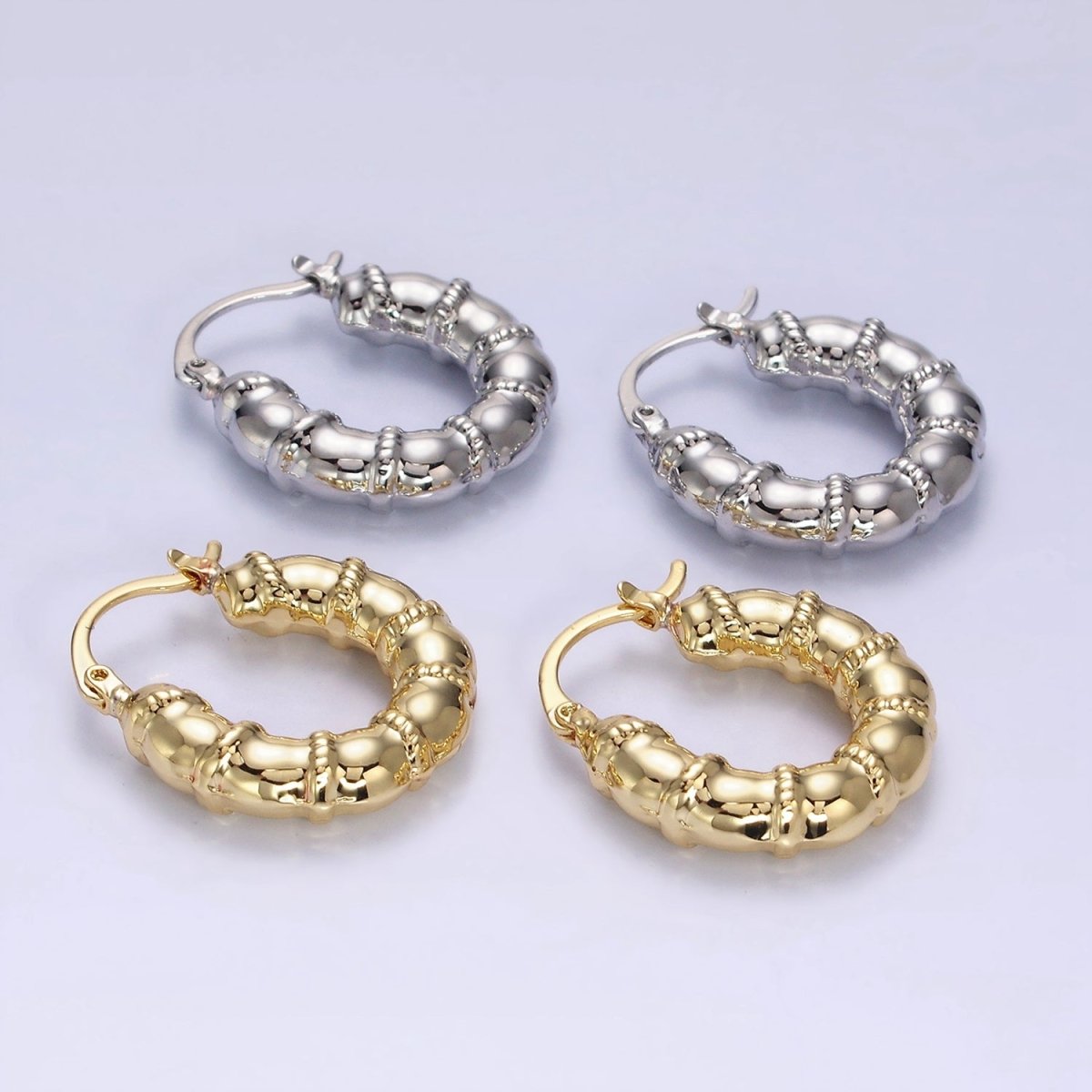 14K Gold Filled 25mm Abstract Chubby Rope Tied French Lock Latch Earrings in Gold & Silver | AE077 AE078