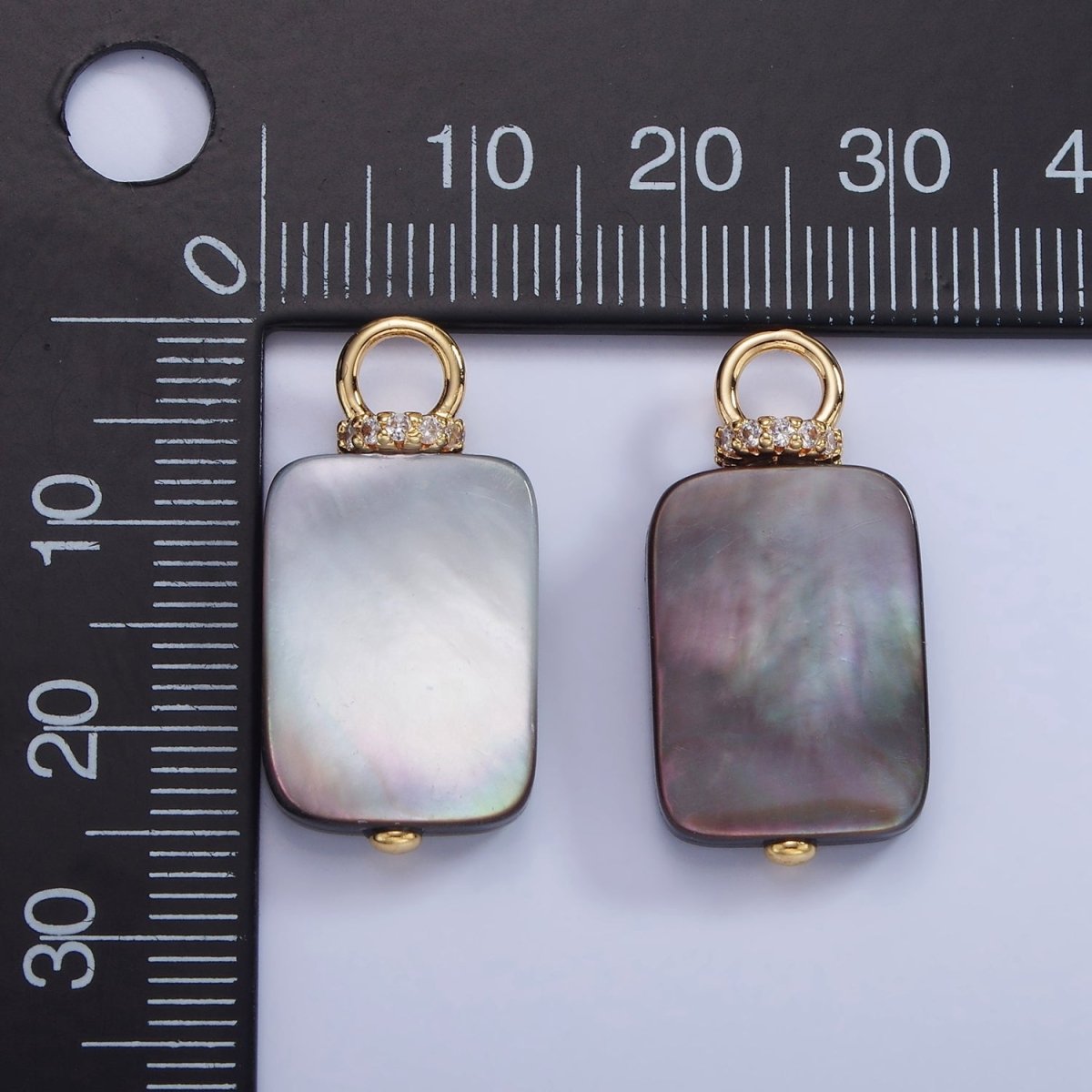 14K Gold Filled 25mm Black Tahitian Shell Pearl Rectangular Flat Micro Paved CZ Pendant | P1680