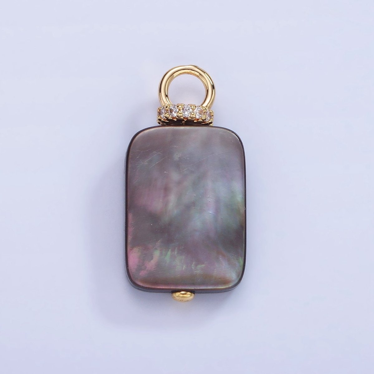 14K Gold Filled 25mm Black Tahitian Shell Pearl Rectangular Flat Micro Paved CZ Pendant | P1680
