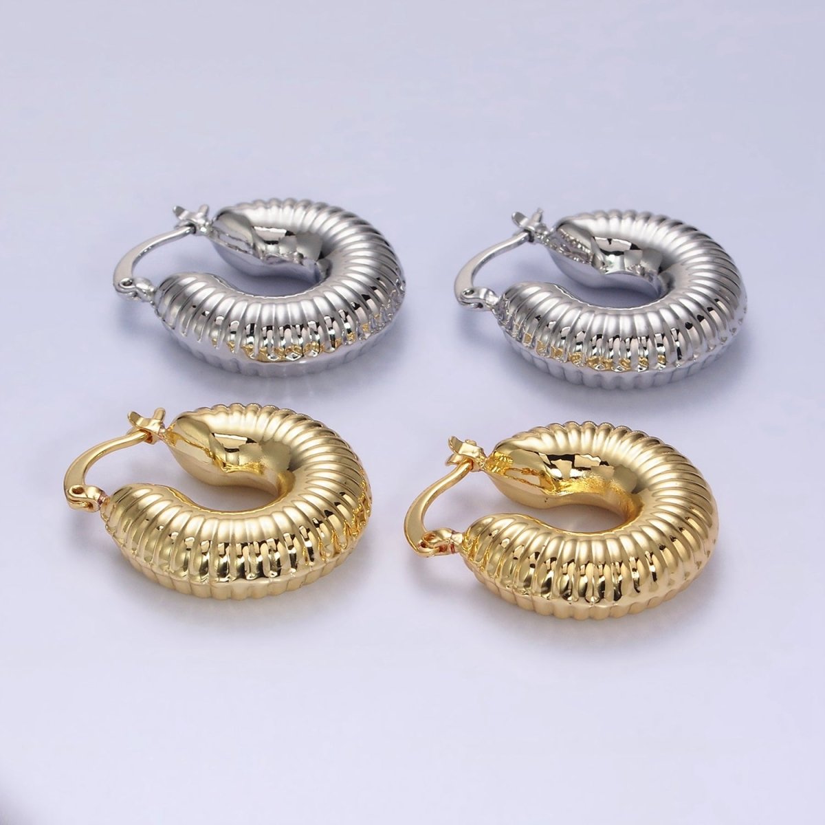 14K Gold Filled 25mm Chubby Croissant French Lock Latch Earrings in Gold & Silver | AE073 AE074
