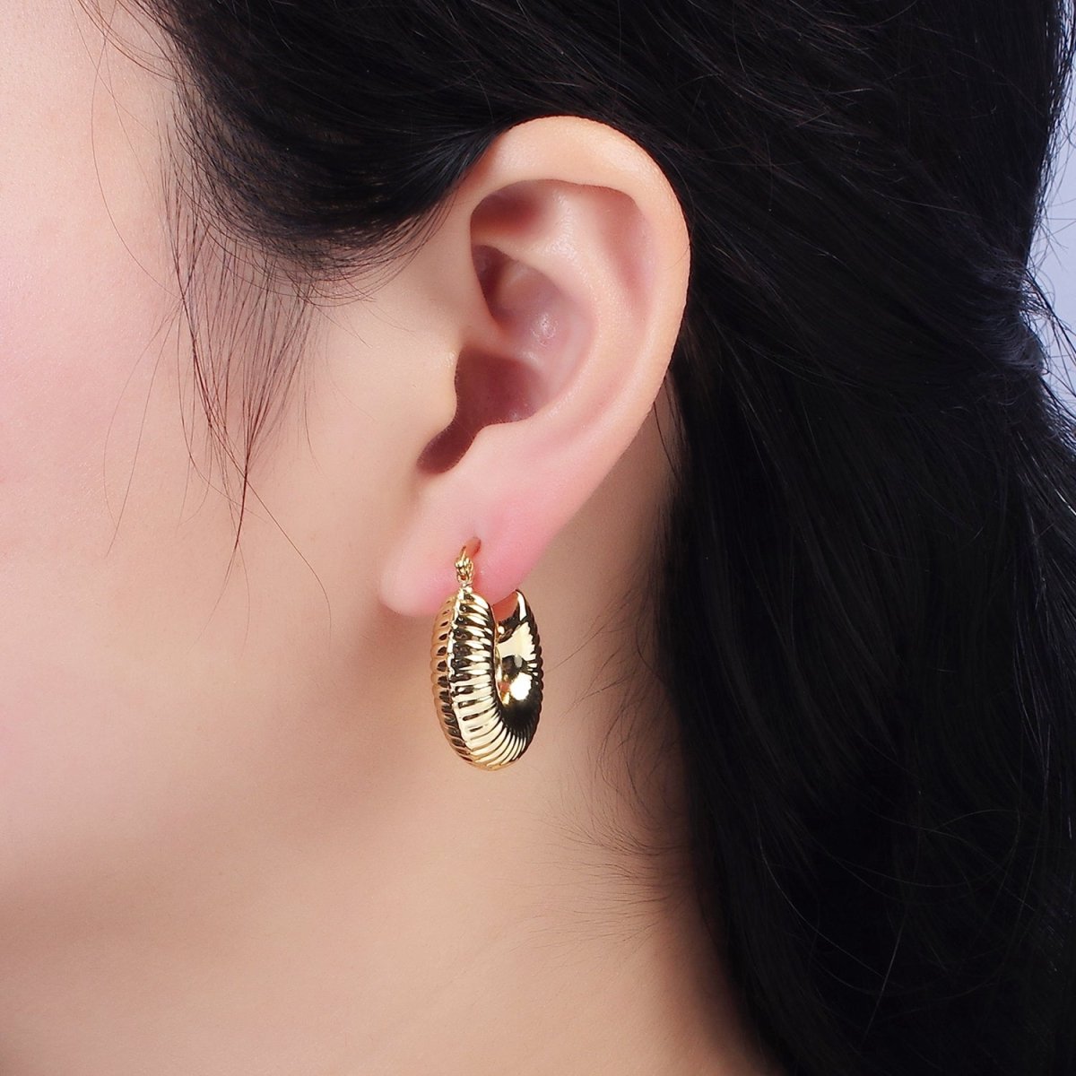 14K Gold Filled 25mm Chubby Croissant French Lock Latch Earrings in Gold & Silver | AE073 AE074