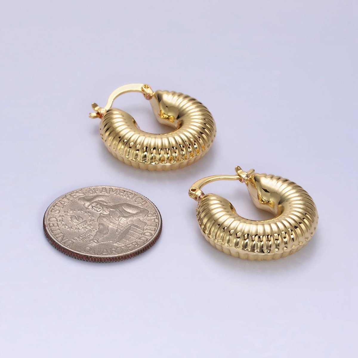 14K Gold Filled 25mm Chubby Croissant French Lock Latch Earrings in Gold & Silver | AE073 AE074