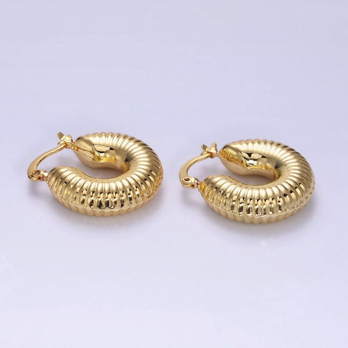 14K Gold Filled 25mm Chubby Croissant French Lock Latch Earrings in Gold & Silver | AE073 AE074