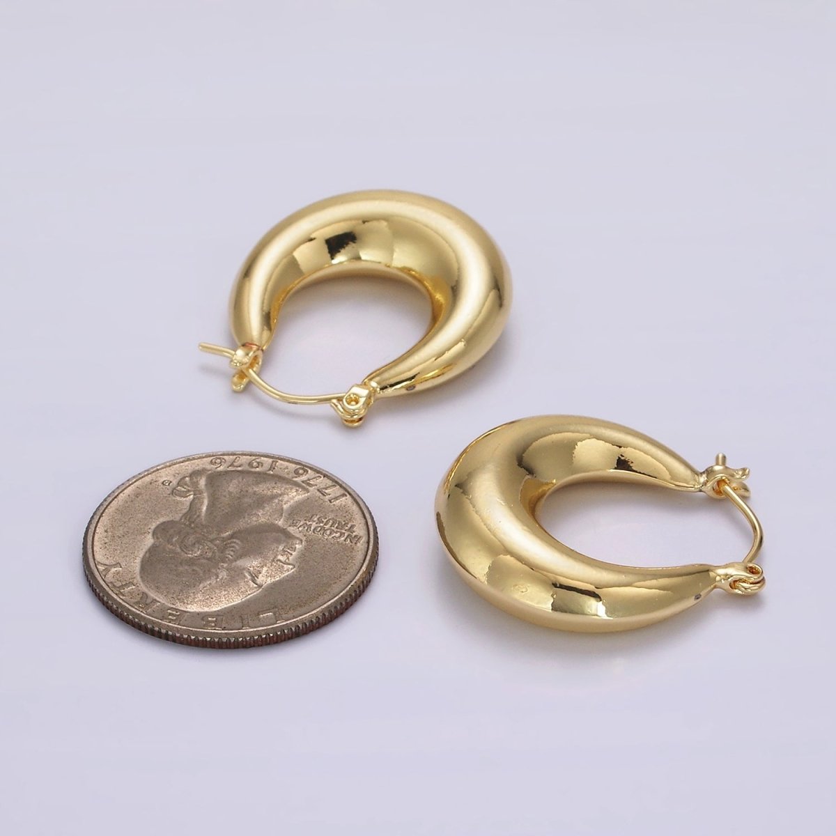14K Gold Filled 25mm Chubby U-Curved Latch Hoop Earrings | AE357 - DLUXCA