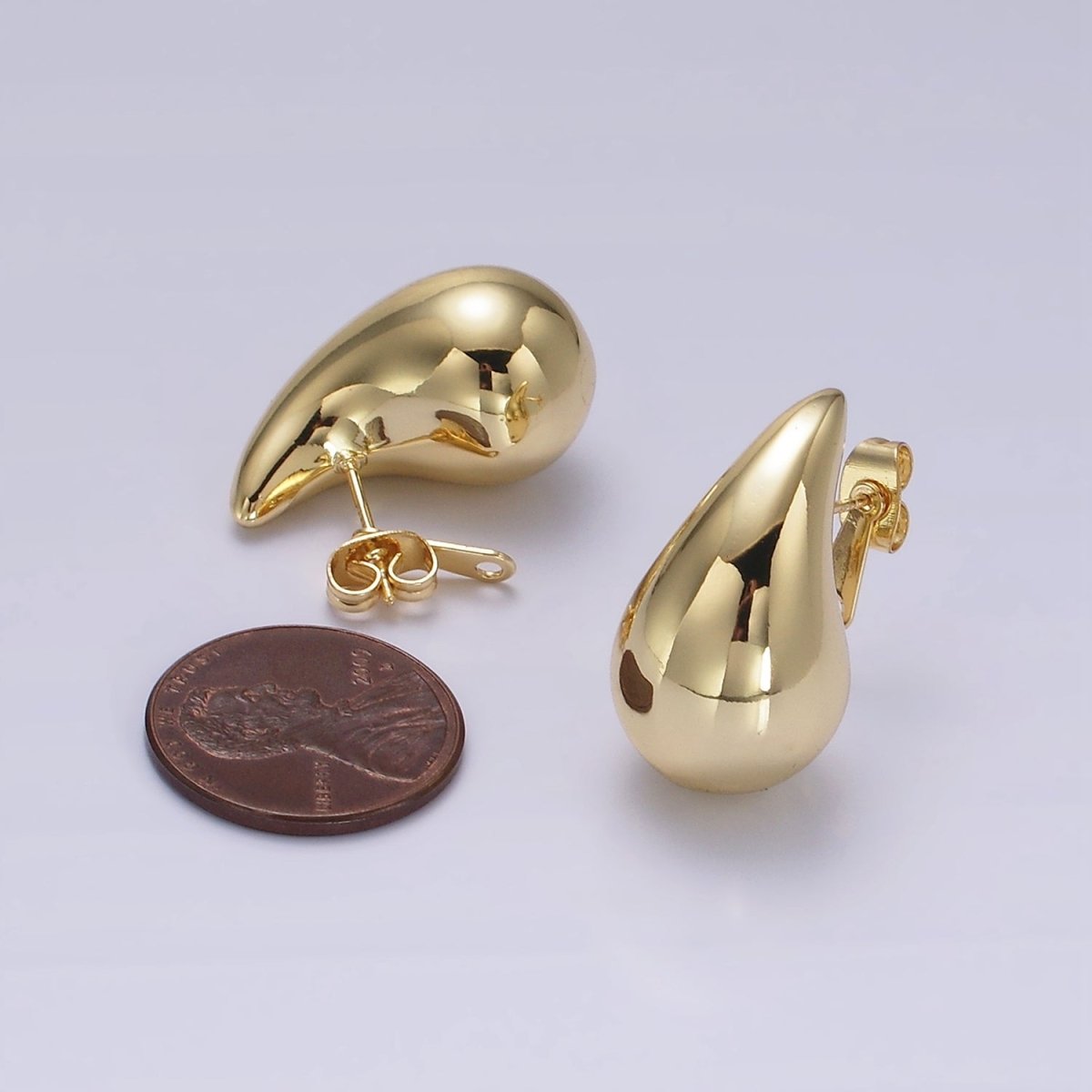 14K Gold Filled 25mm Chunky Modern Teardrop Stud Earrings in Gold & Silver | V-283 V-308
