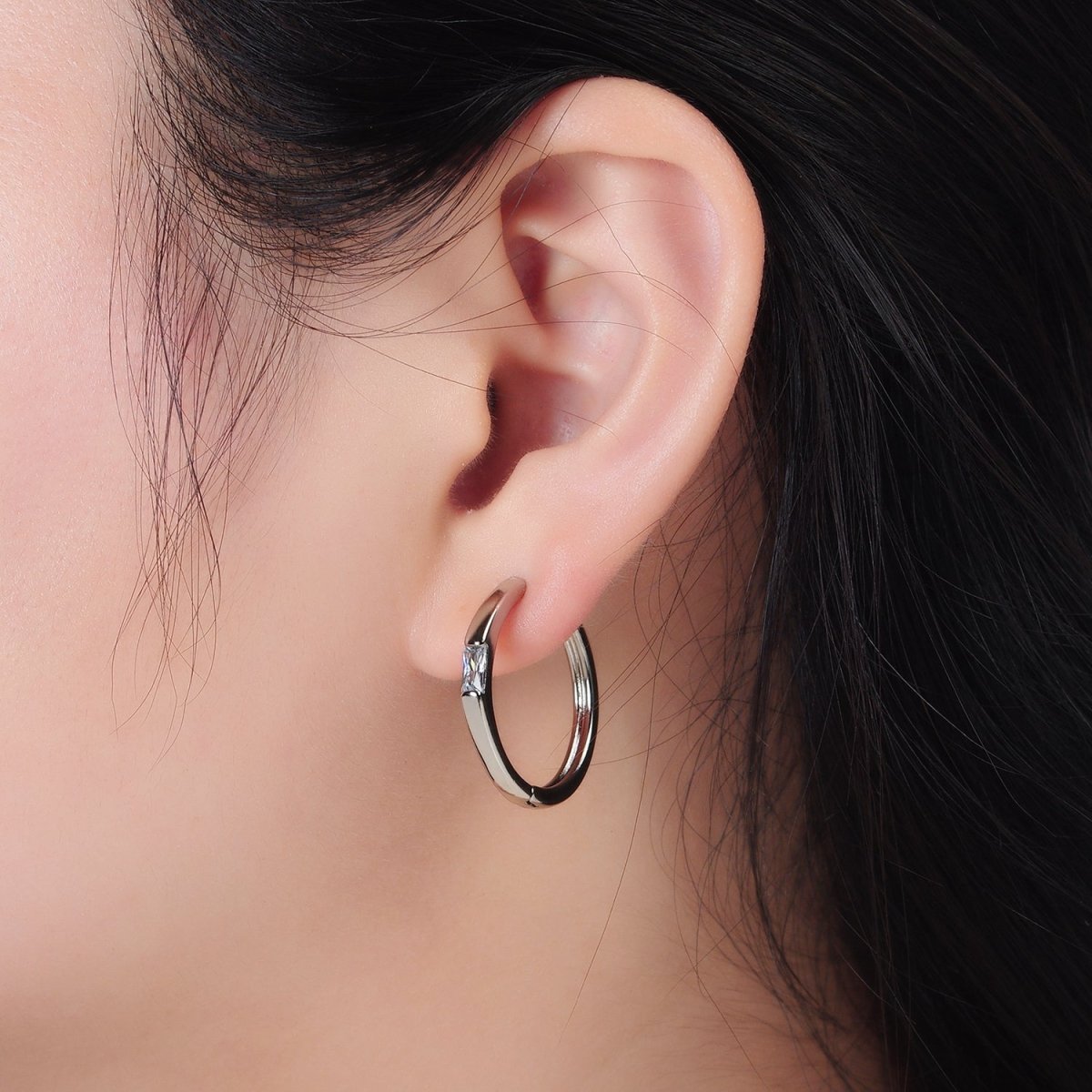 14K Gold Filled 25mm Clear Baguette CZ Endless Hoop Earrings | AD1126 AD666