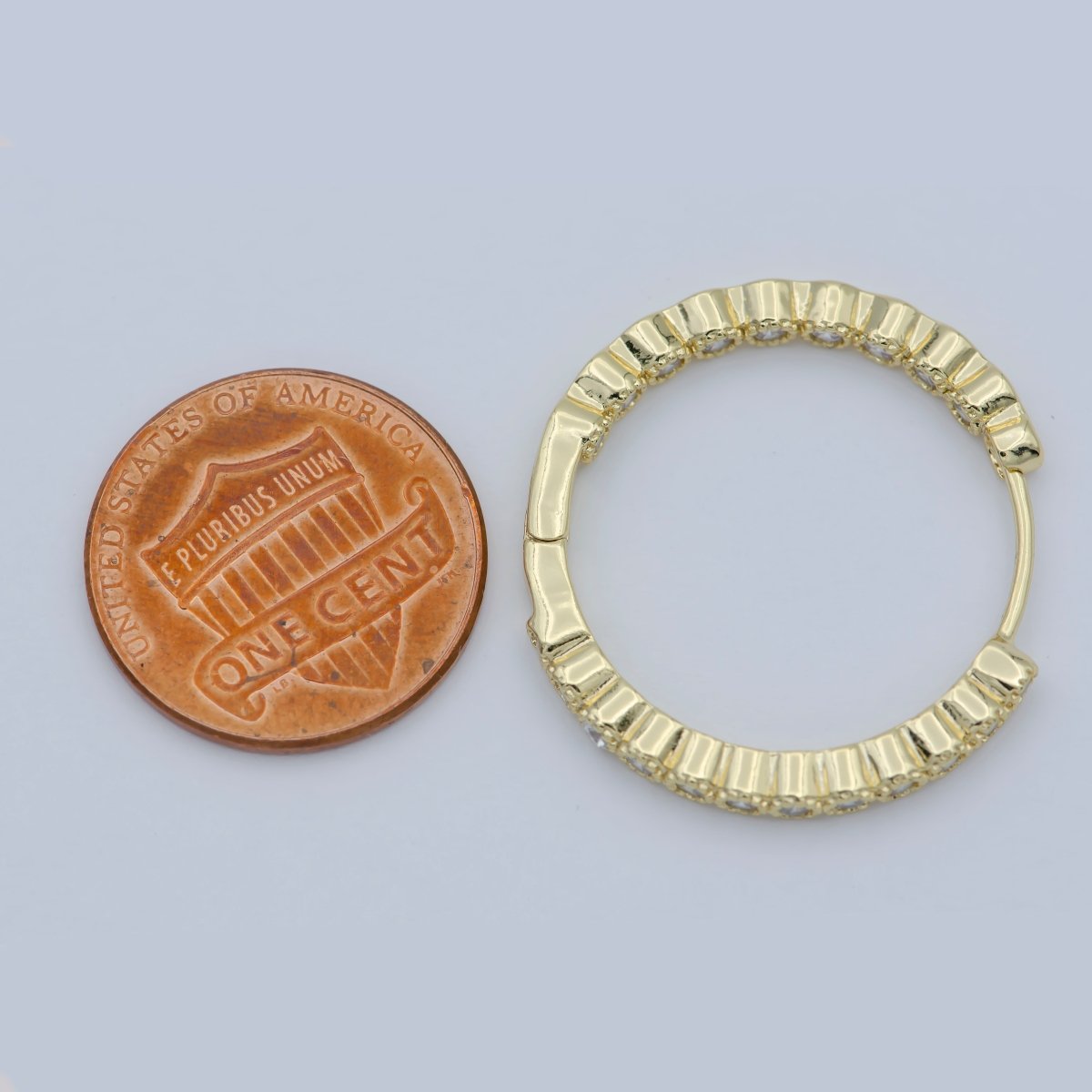 14K Gold Filled 25mm Clear Round CZ Lined Hoop Earrings | AB1197 - DLUXCA