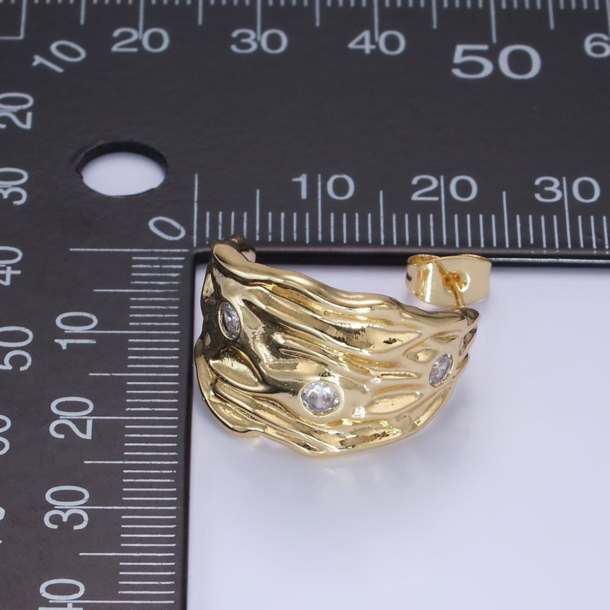 14K Gold Filled CZ Hammered Geometric C-Shaped Hoop Earrings in Gold & Silver | AB1300 AB1301