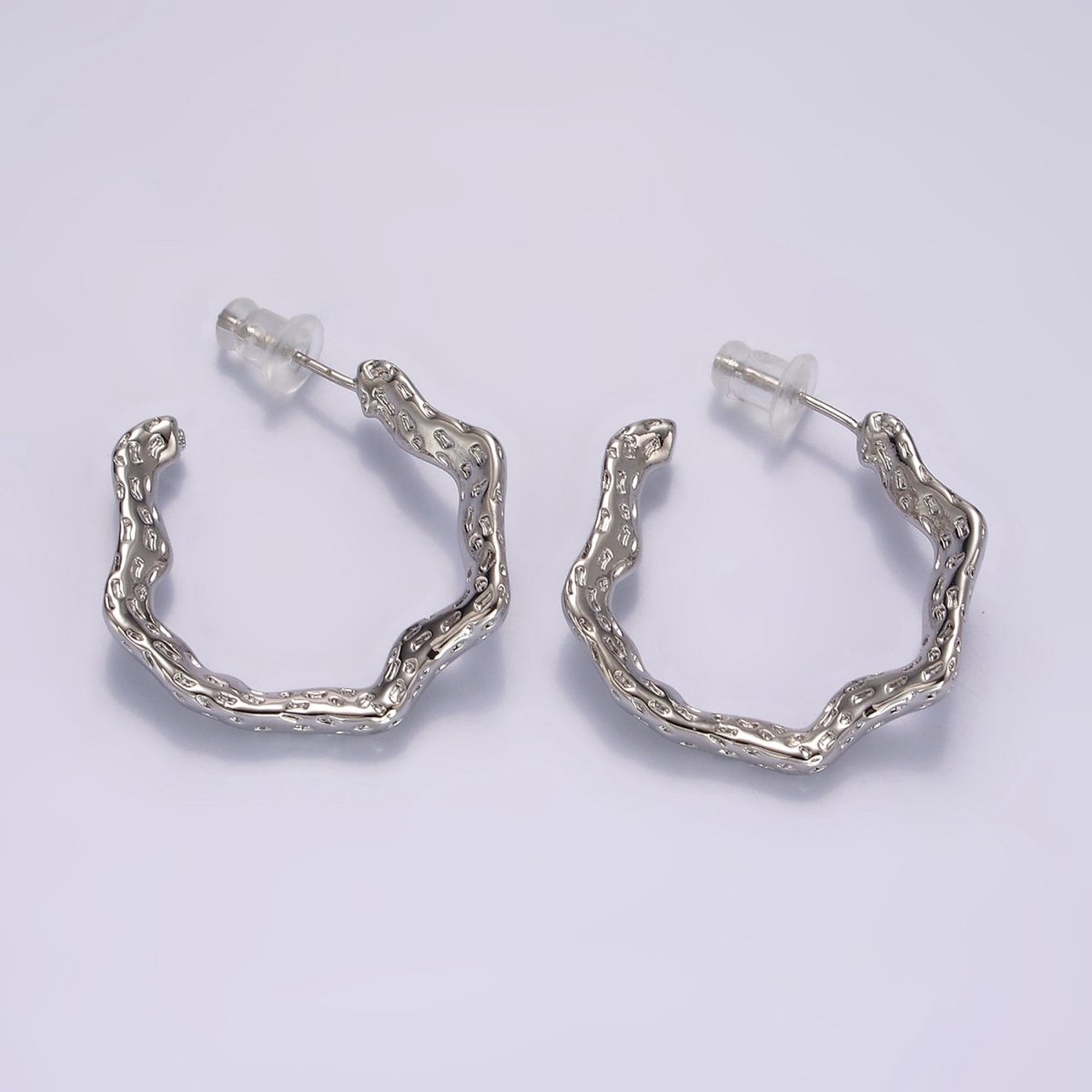 14K Gold Filled 25mm Dented Abstract C-Shaped Hoop Earrings in Gold & Silver | AE330 AE331