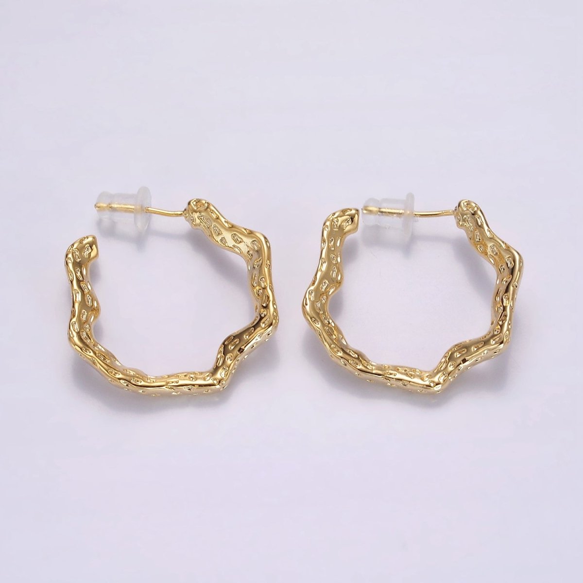 14K Gold Filled 25mm Dented Abstract C-Shaped Hoop Earrings in Gold & Silver | AE330 AE331