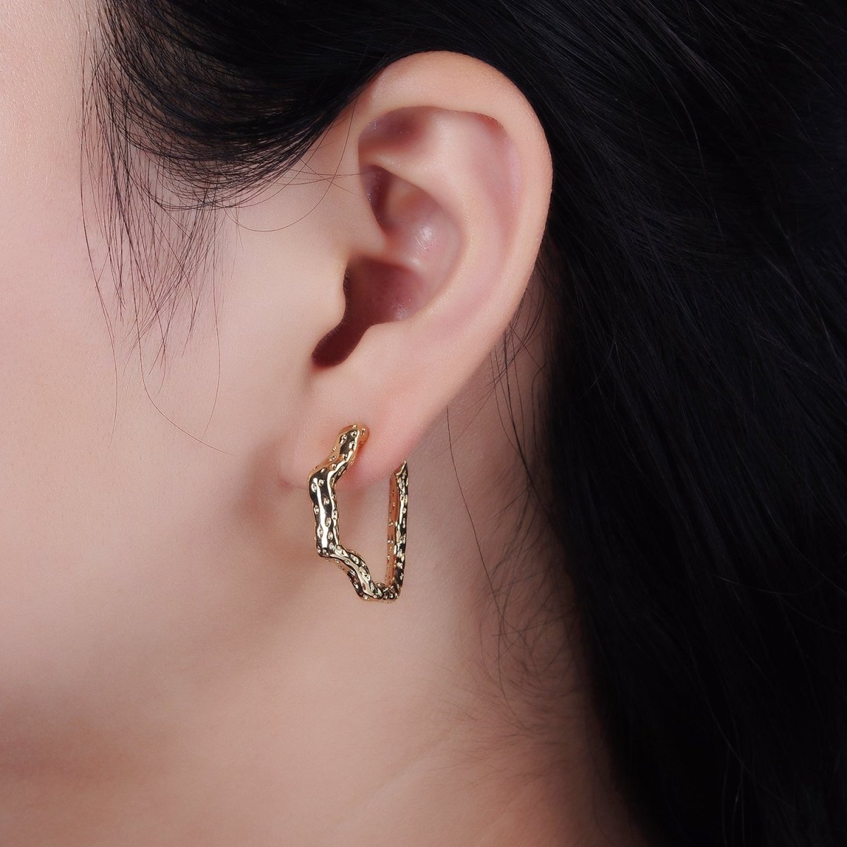 14K Gold Filled 25mm Dented Abstract C-Shaped Hoop Earrings in Gold & Silver | AE330 AE331