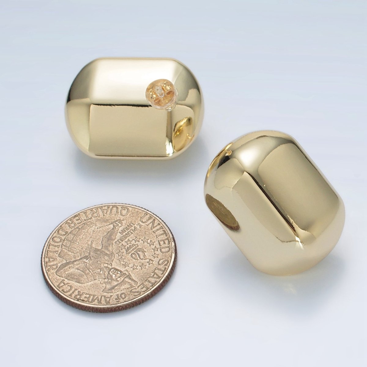 25mm Edged Oblong Lightweight Stud Earrings in Gold & Silver | AD682 AD683