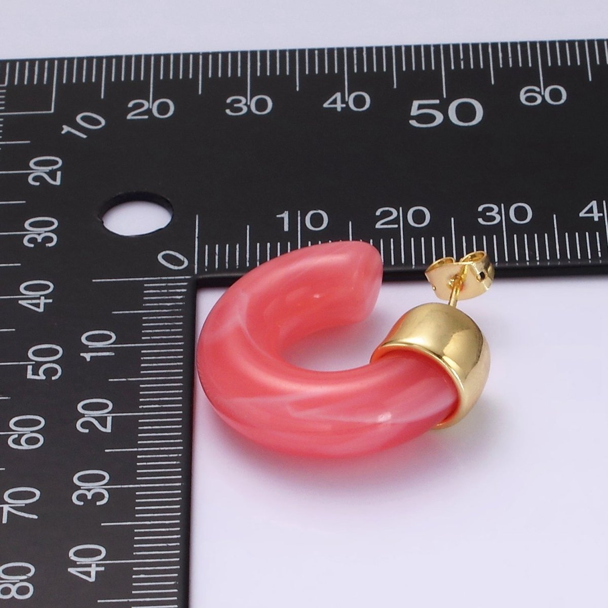 14K Gold Filled 25mm Orange & White C-Shaped Resin Hoop Earrings | AE186-187