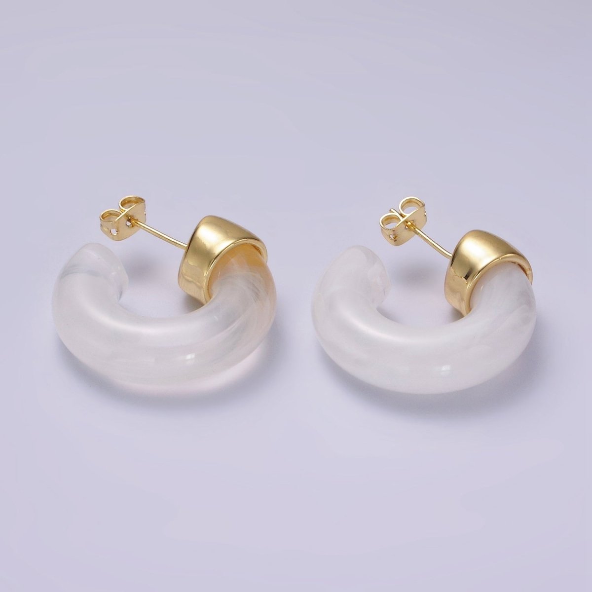 14K Gold Filled 25mm Orange & White C-Shaped Resin Hoop Earrings | AE186-187