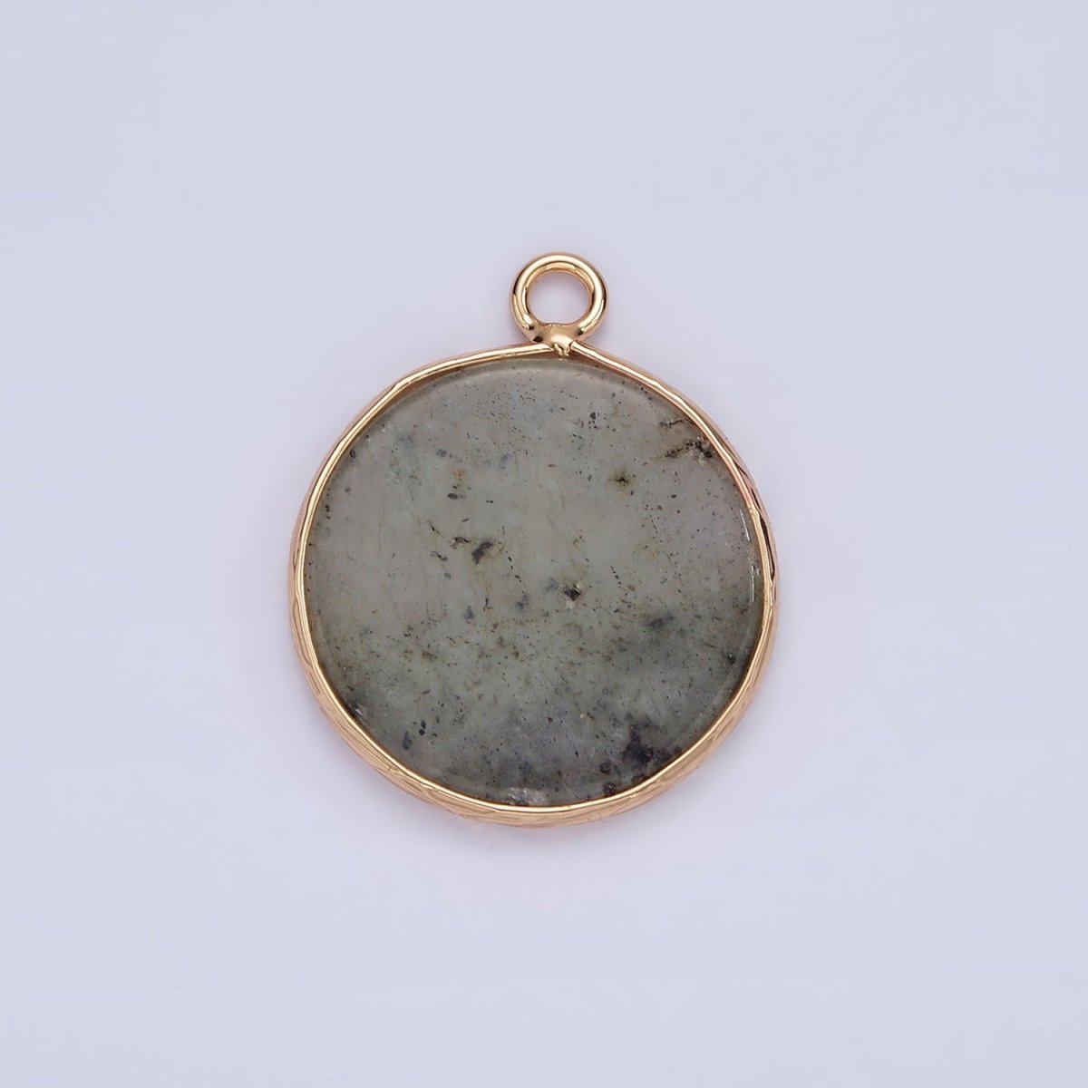 14K Gold Filled 25mm Grey Labradorite Round Bezel Charm | N1651