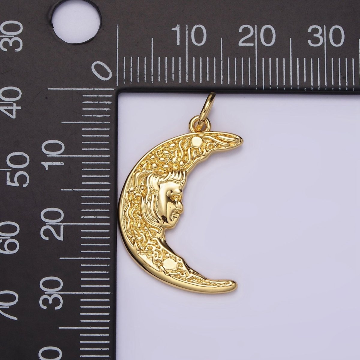 14K Gold Filled 25mm Hammered Celestial Crescent Moon Face Charm | N1535 - DLUXCA