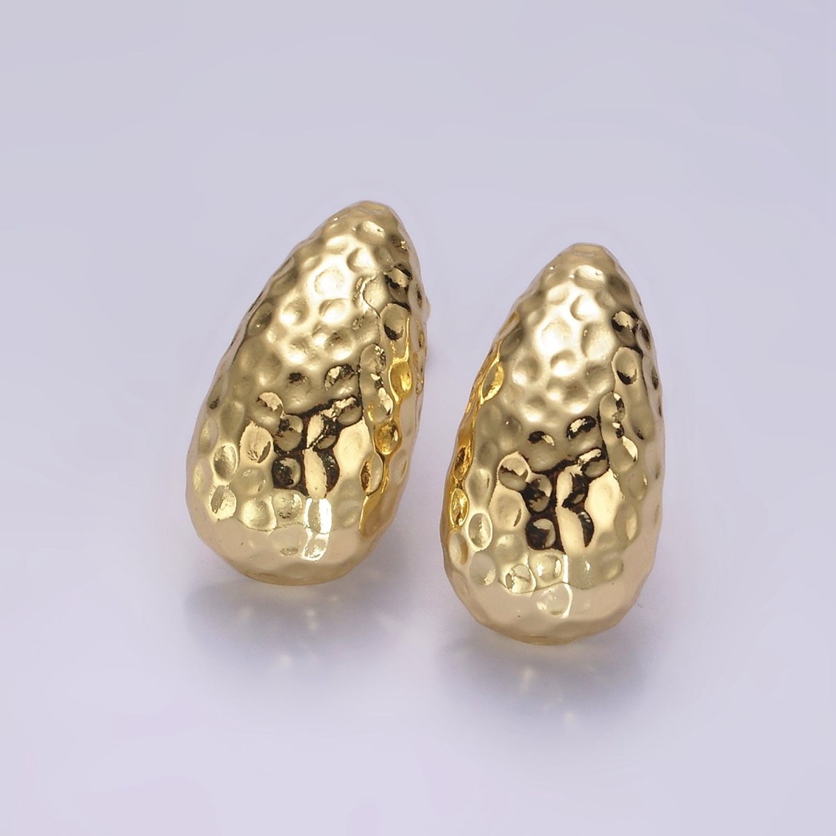 14K Gold Filled 25mm Hammered Teardrop Dome Modern Statement Stud Kylie Earrings | AE171 - DLUXCA