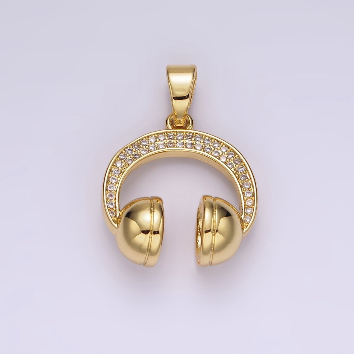14K Gold Filled 25mm Headphones Headset Micro Paved CZ Pendant | AH120 - DLUXCA