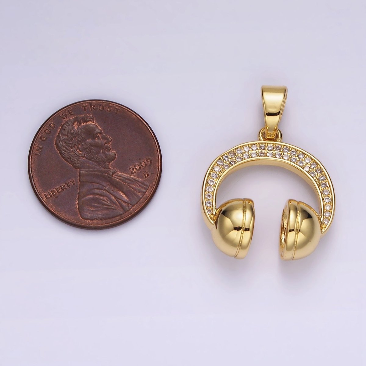 14K Gold Filled 25mm Headphones Headset Micro Paved CZ Pendant | AH120 - DLUXCA