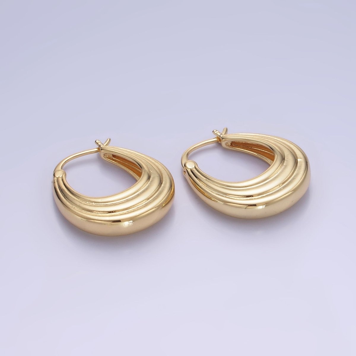 14K Gold Filled 25mm Line-Edged Dome Latch Hoop Earrings in Gold & Silver | AB1343 AB1344